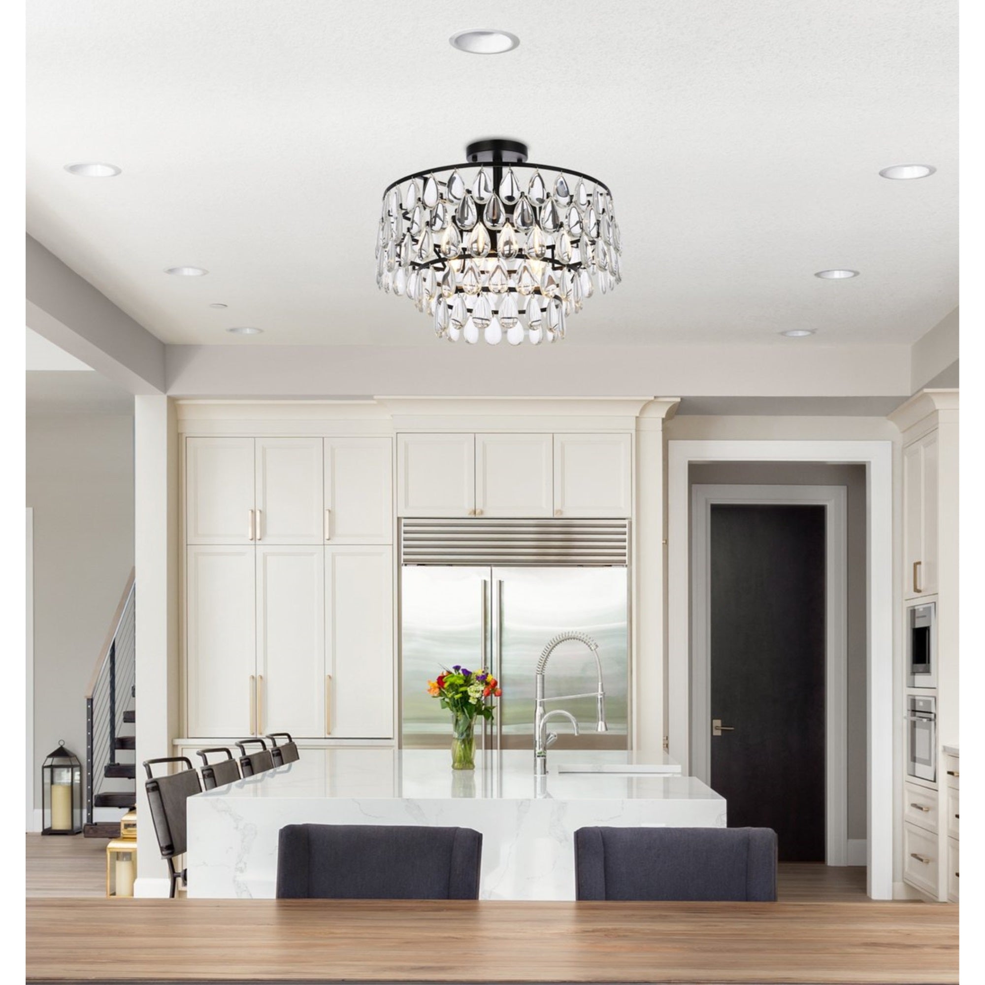 Elegant Lighting Flush Mount Light, 18in Black, Stainless Steel & Glass, Model 1103F18BK