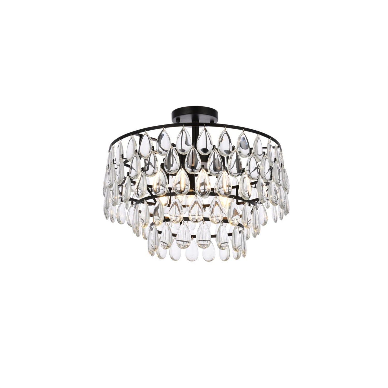 Elegant Lighting Flush Mount Light, 18in Black, Stainless Steel & Glass, Model 1103F18BK