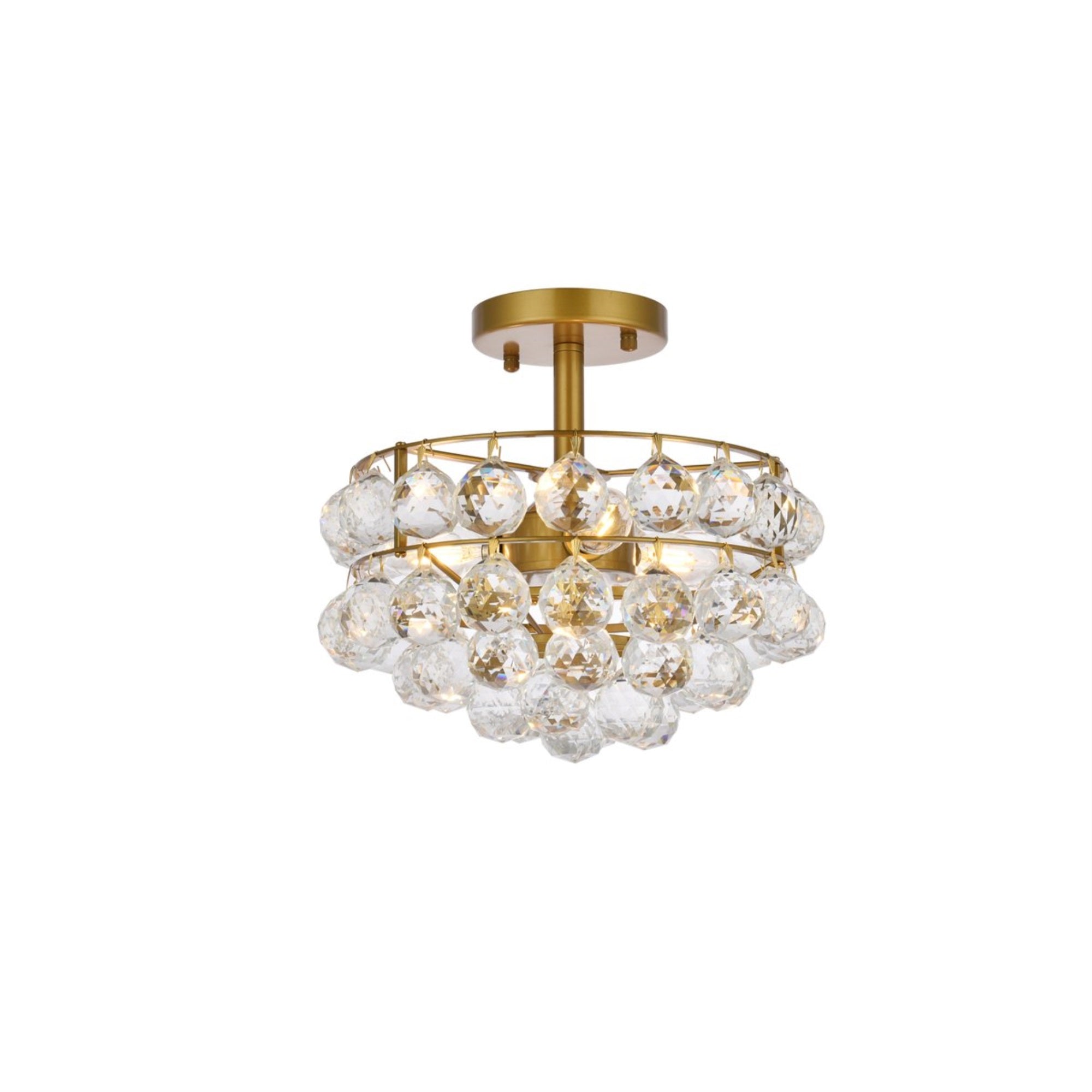 Elegant Lighting Flush Mount Light, 12 inch, Brass, Stainless Steel, Wood, Glass, Crystal, Model 1107F12BR