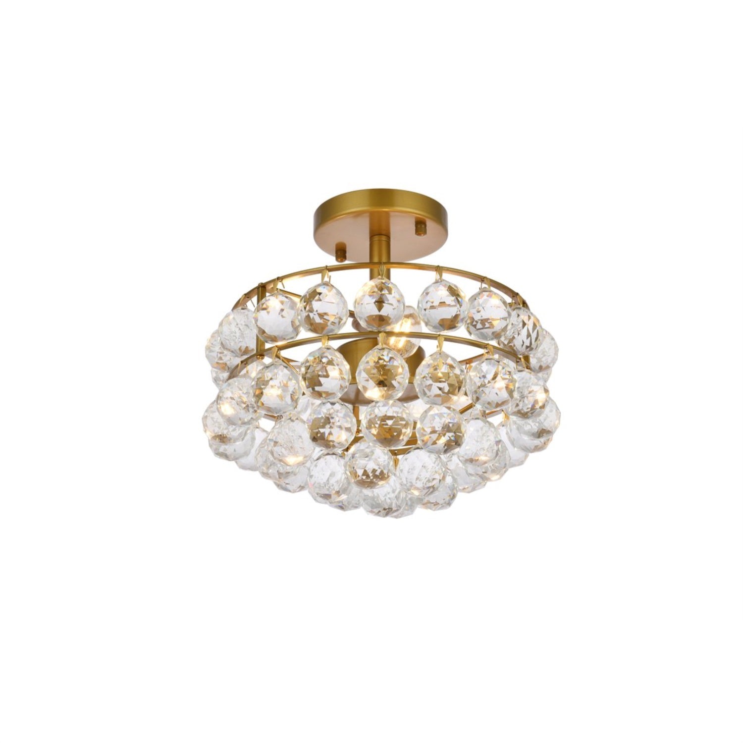 Elegant Lighting Flush Mount Light, 12 inch, Brass, Stainless Steel, Wood, Glass, Crystal, Model 1107F12BR