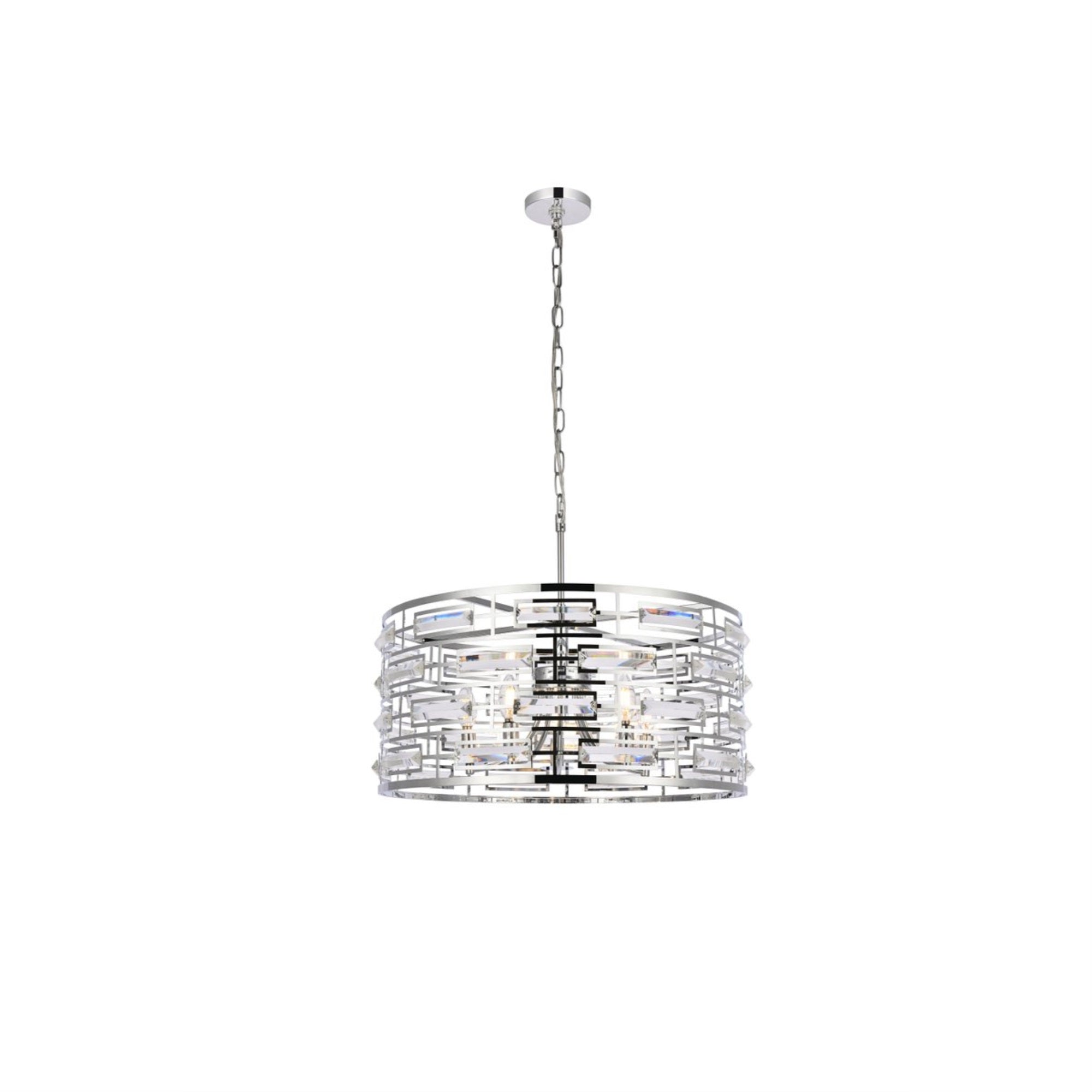 Elegant Lighting Modern 24in Pendant Ceiling Light, Chrome, Metal, Model 1108D24C