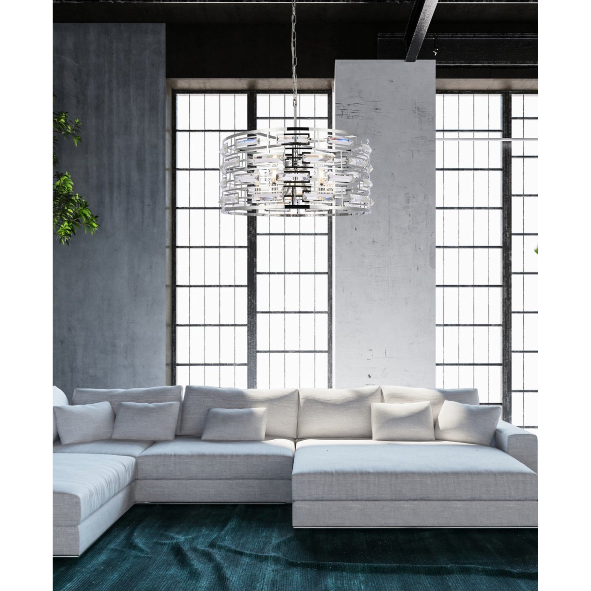 Elegant Lighting Modern 24in Pendant Ceiling Light, Chrome, Metal, Model 1108D24C