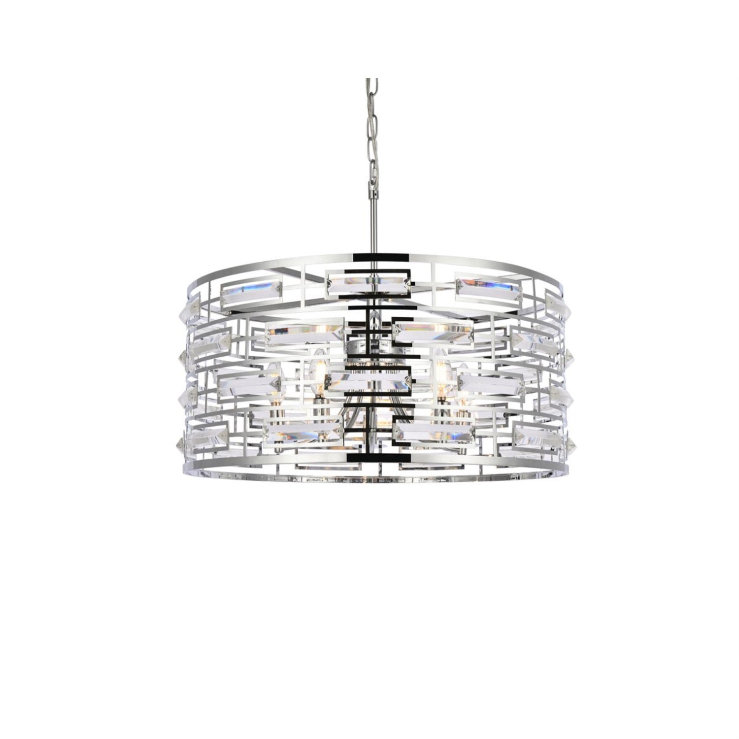 Elegant Lighting Modern 24in Pendant Ceiling Light, Chrome, Metal, Model 1108D24C