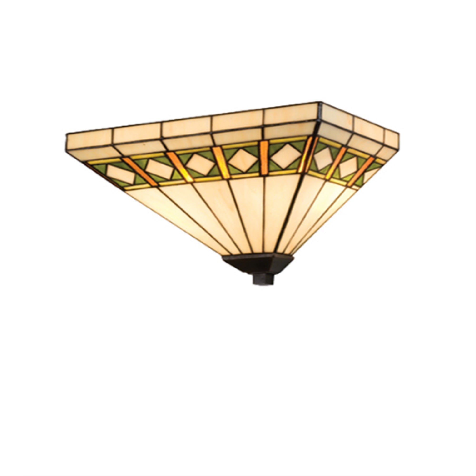 Meyda 14in Diamond Band Mission Wall Sconce, Bronze, Amber/Green/Beige, Model 11109