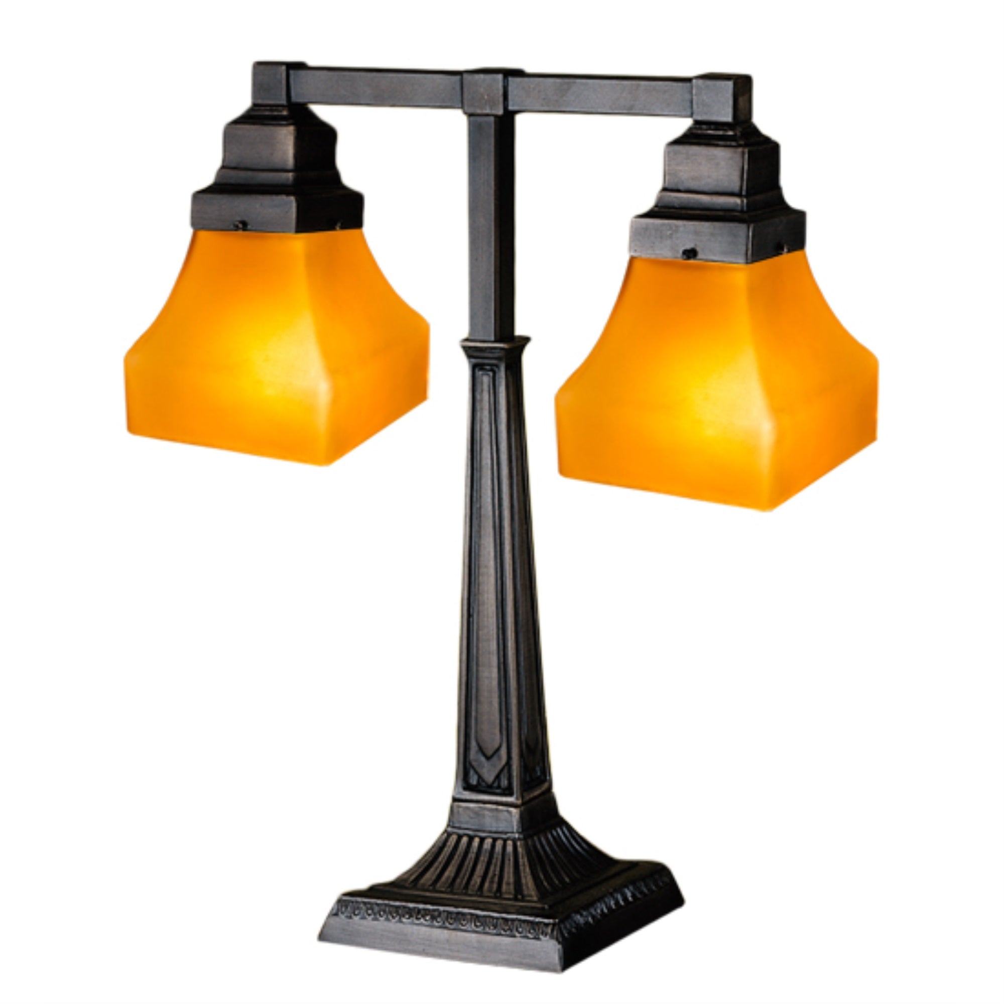 20 inchH Bungalow Frosted Amber 2 Arm Desk Lamp