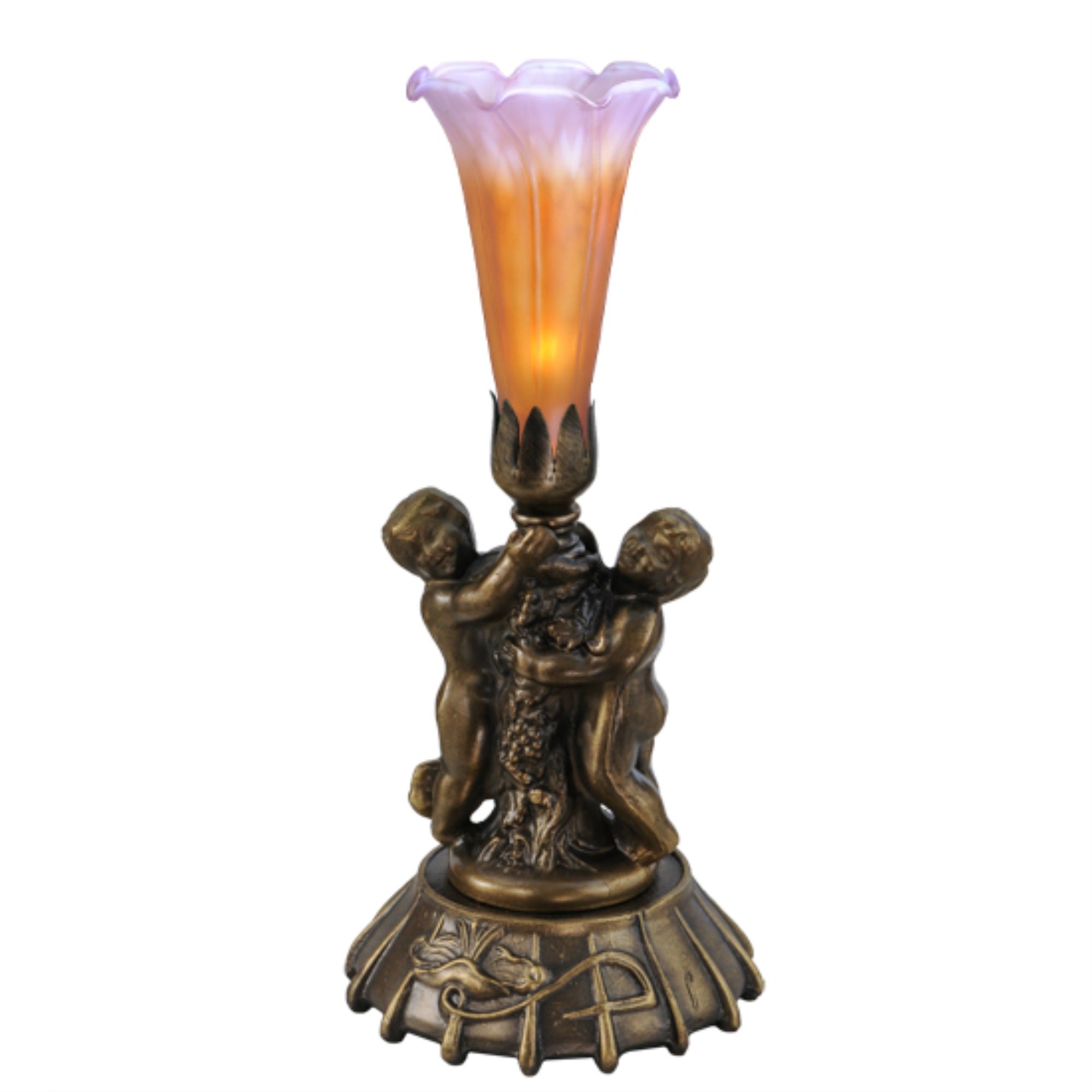 12 inchHigh Amber and Purple Cherub Pond Lily Mini Lamp