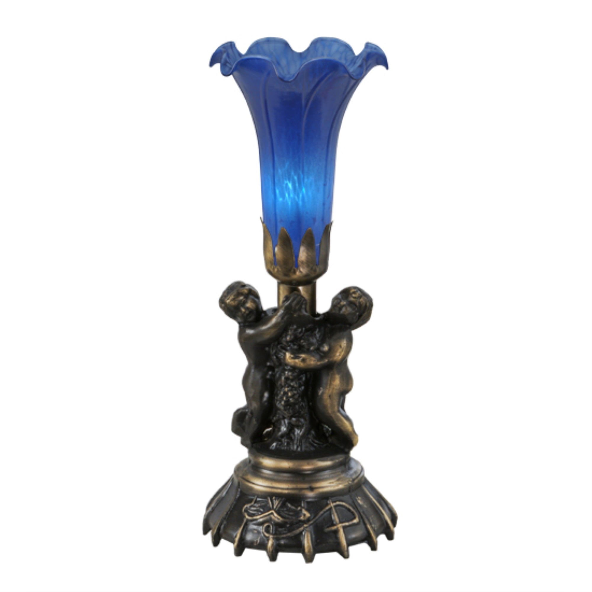 12 inchHigh Blue Cherub Pond Lily Mini Lamp