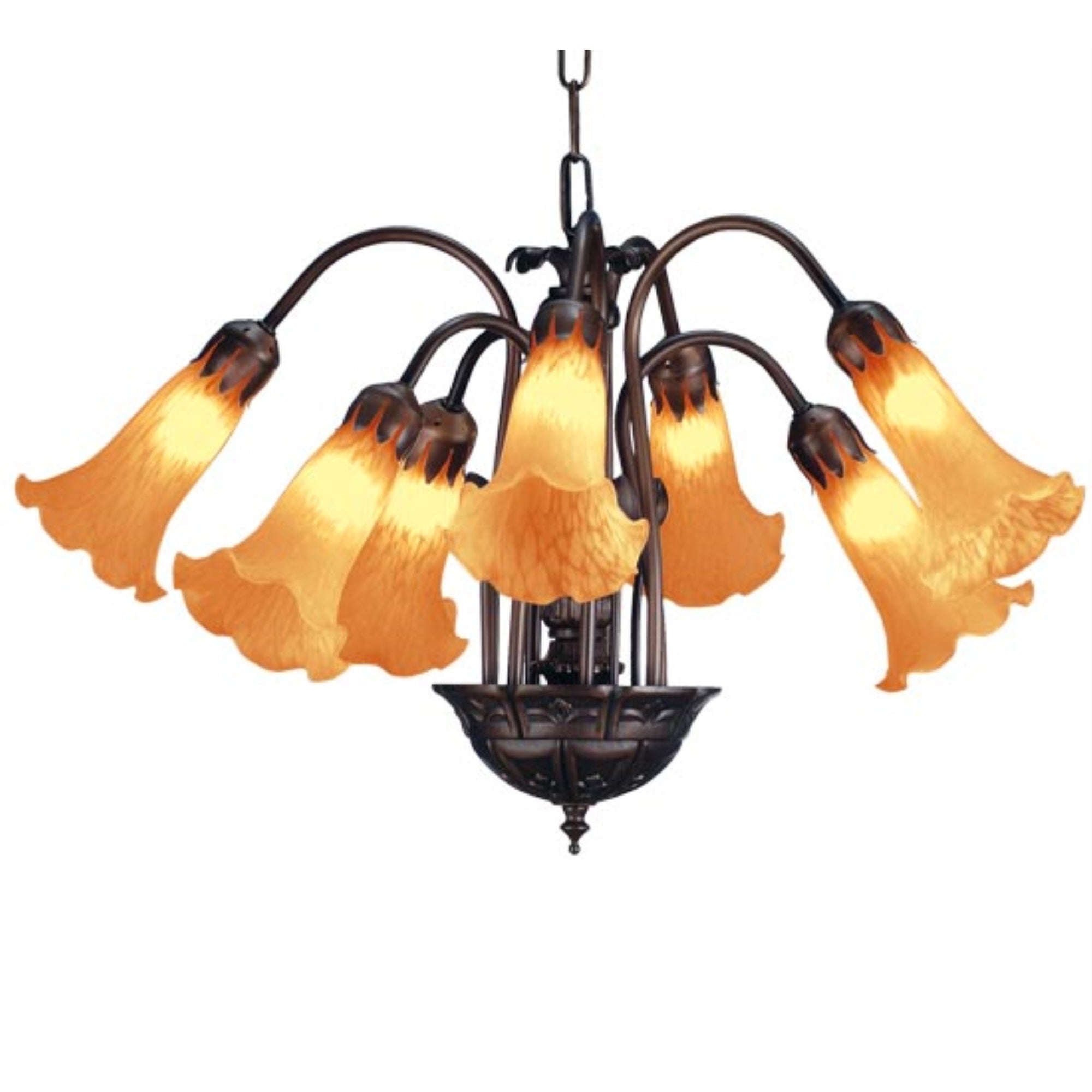 20 inchW Amber Pond Lily 7 LT Chandelier