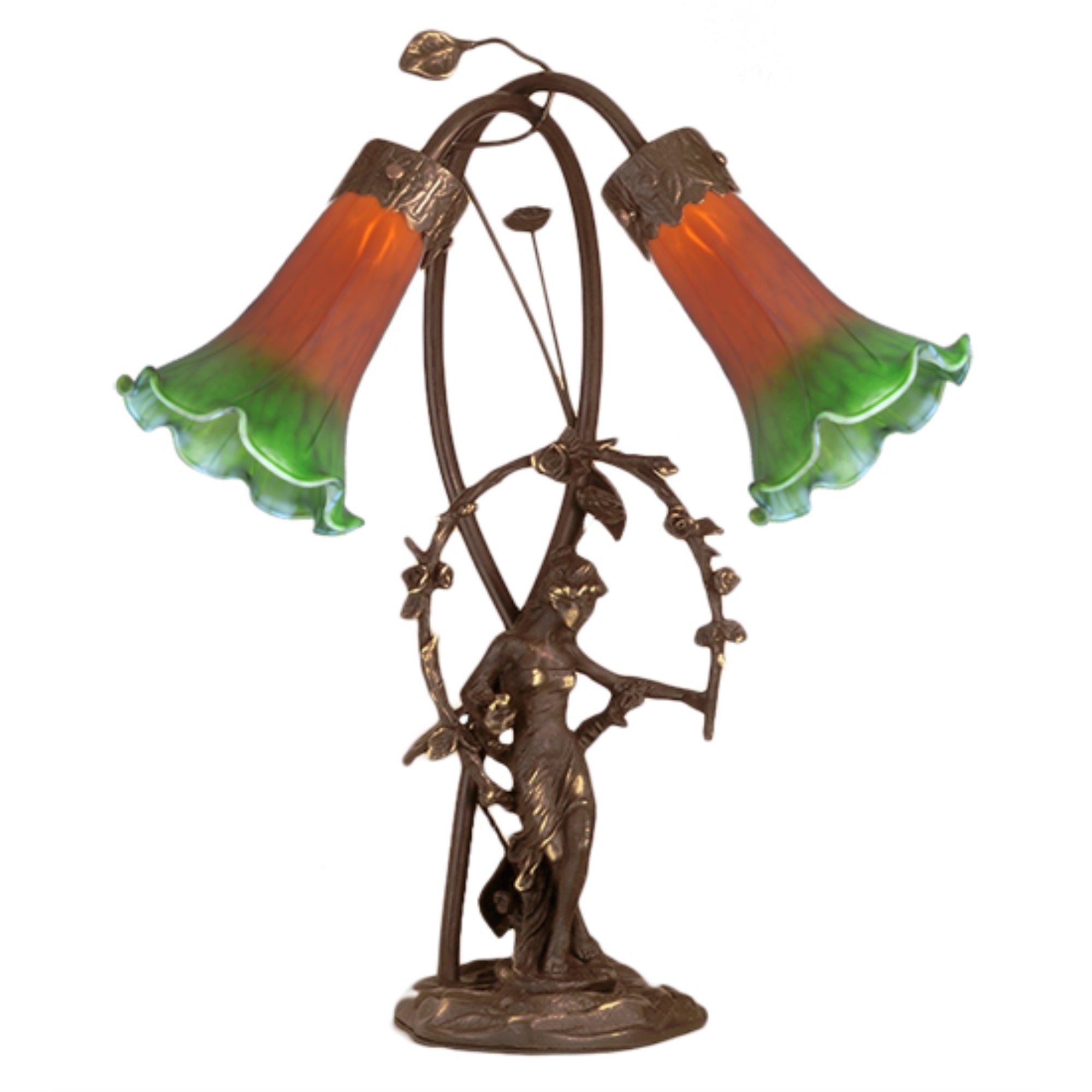 17 inchH Trellis Girl Lily Amber and Green 2 LT Accent Lamp