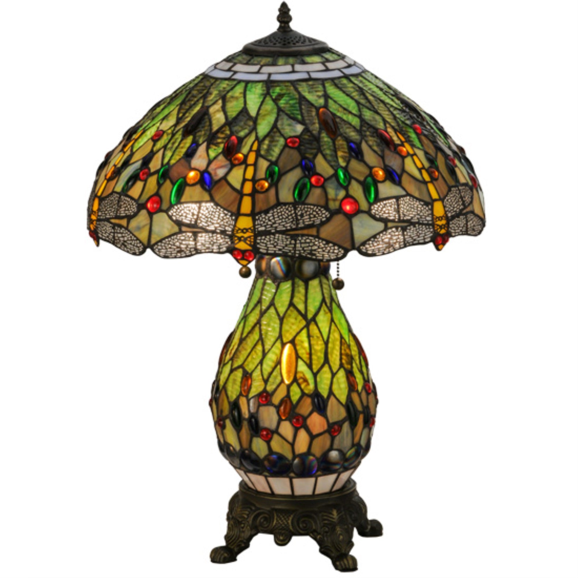 25 inchH Tiffany Hanginghead Dragonfly Lighted Base Table Lamp