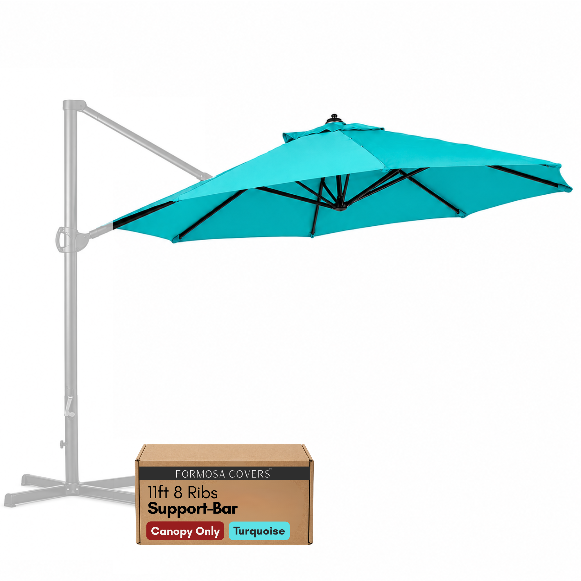 11ft Cantilever Umbrella Replacement Canopy Supported Bar 8 Ribs Aruba Turquoise