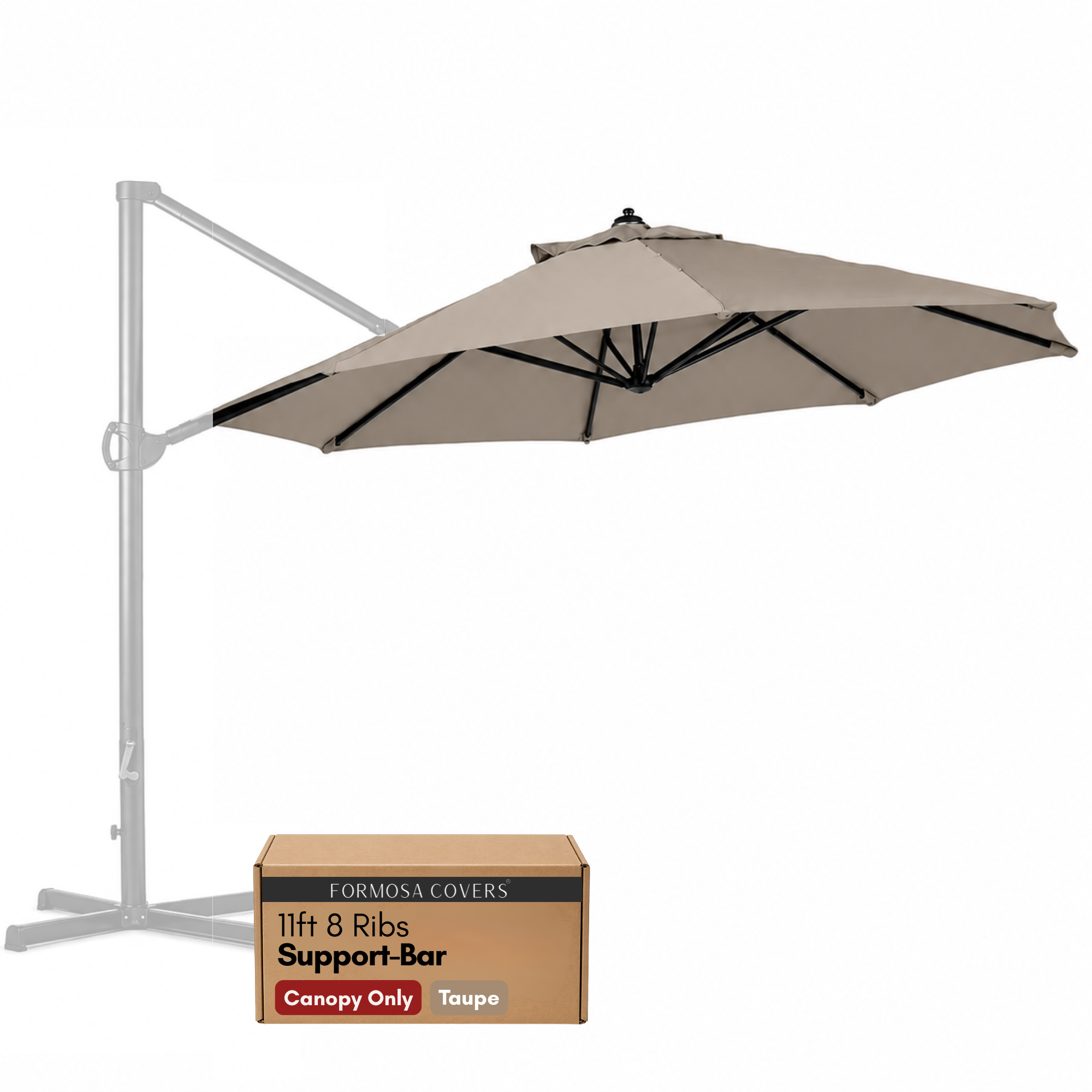 11ft Cantilever Umbrella Replacement Canopy Supported Bar 8 Ribs Taupe