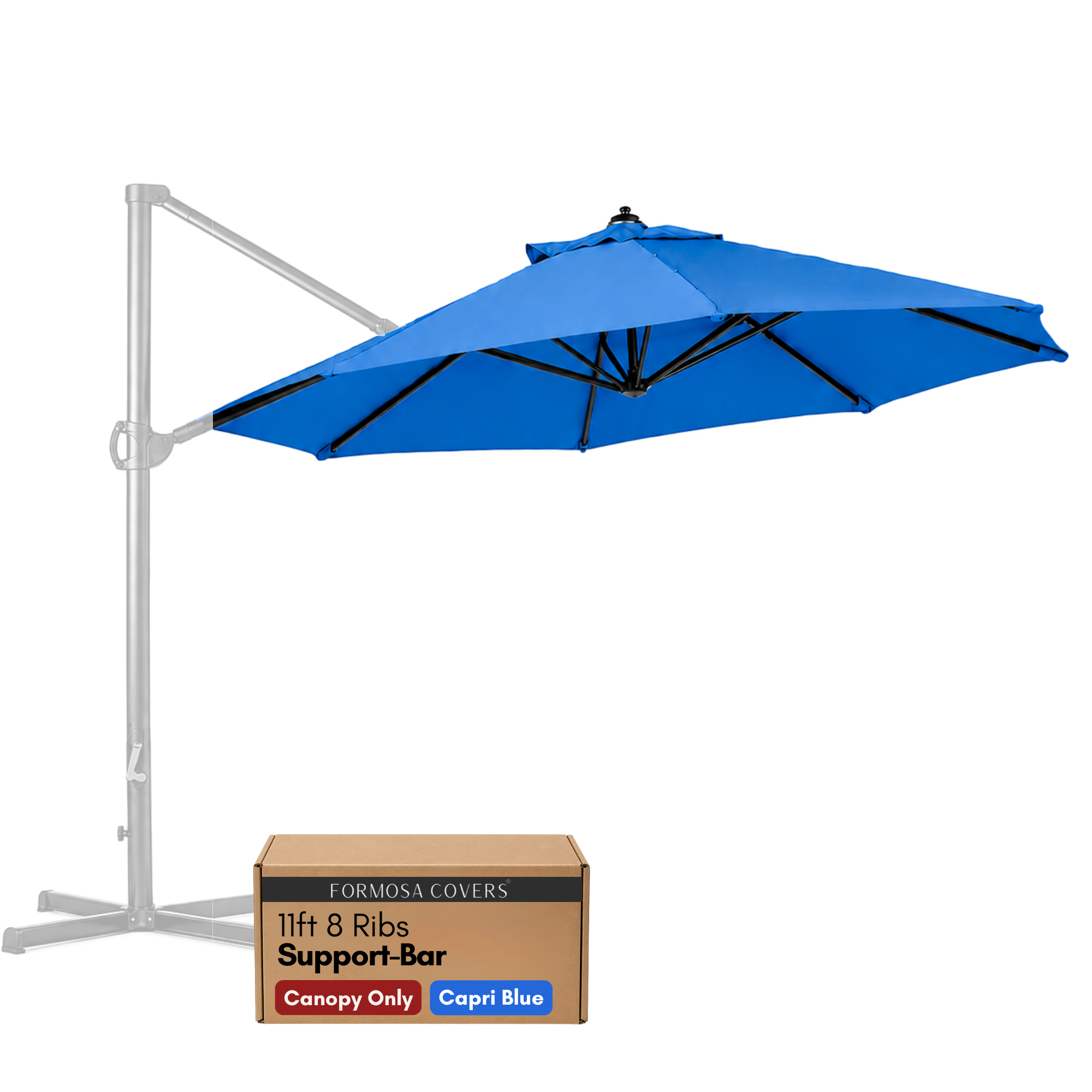 11ft Cantilever Umbrella Replacement Canopy Supported Bar 8 Ribs Capri Blue Olefin Fabric