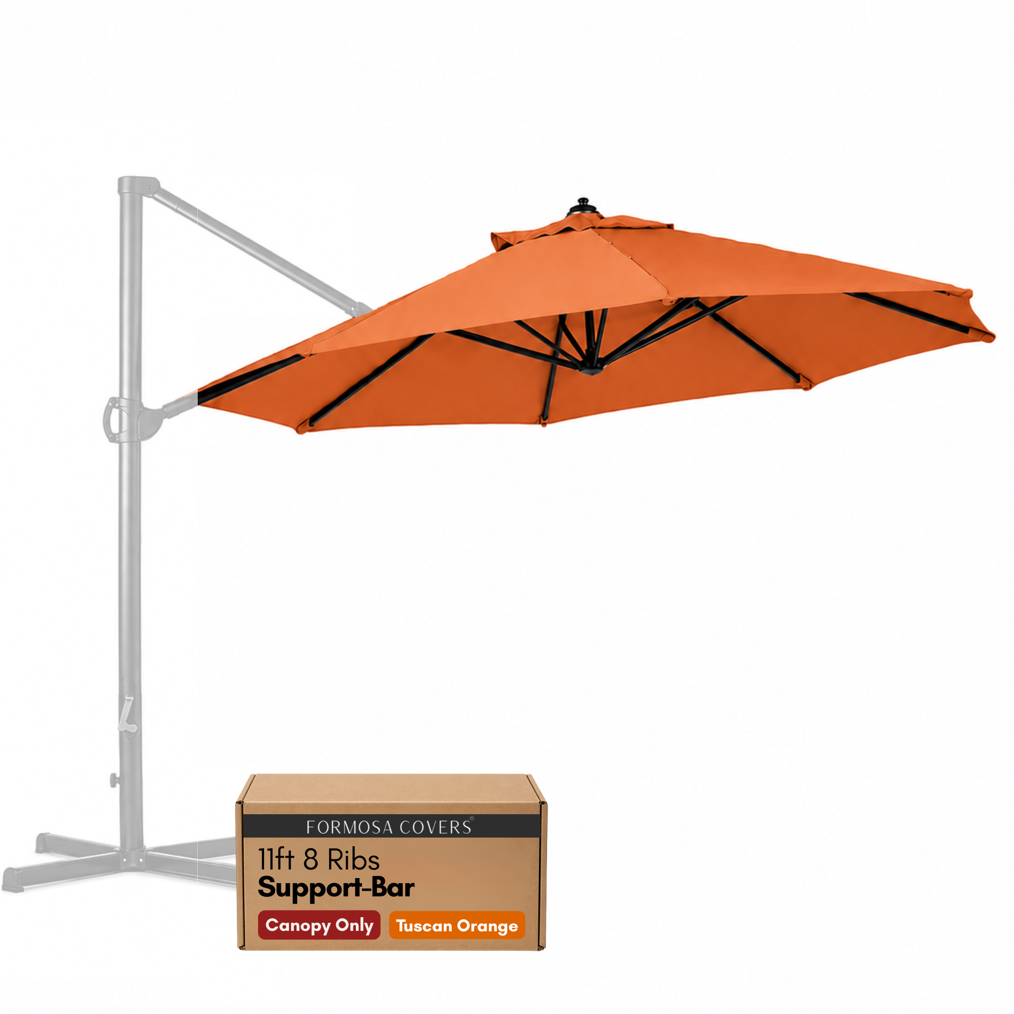 11ft Cantilever Umbrella Replacement Canopy Supported Bar 8 Ribs Tuscan Orange