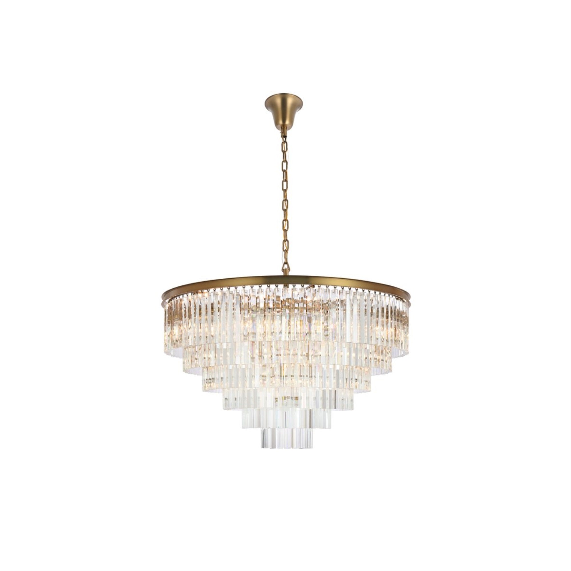 Elegant Lighting Sydney 44" Modern Metal/Crystal Chandelier In Satin Gold/Clear
