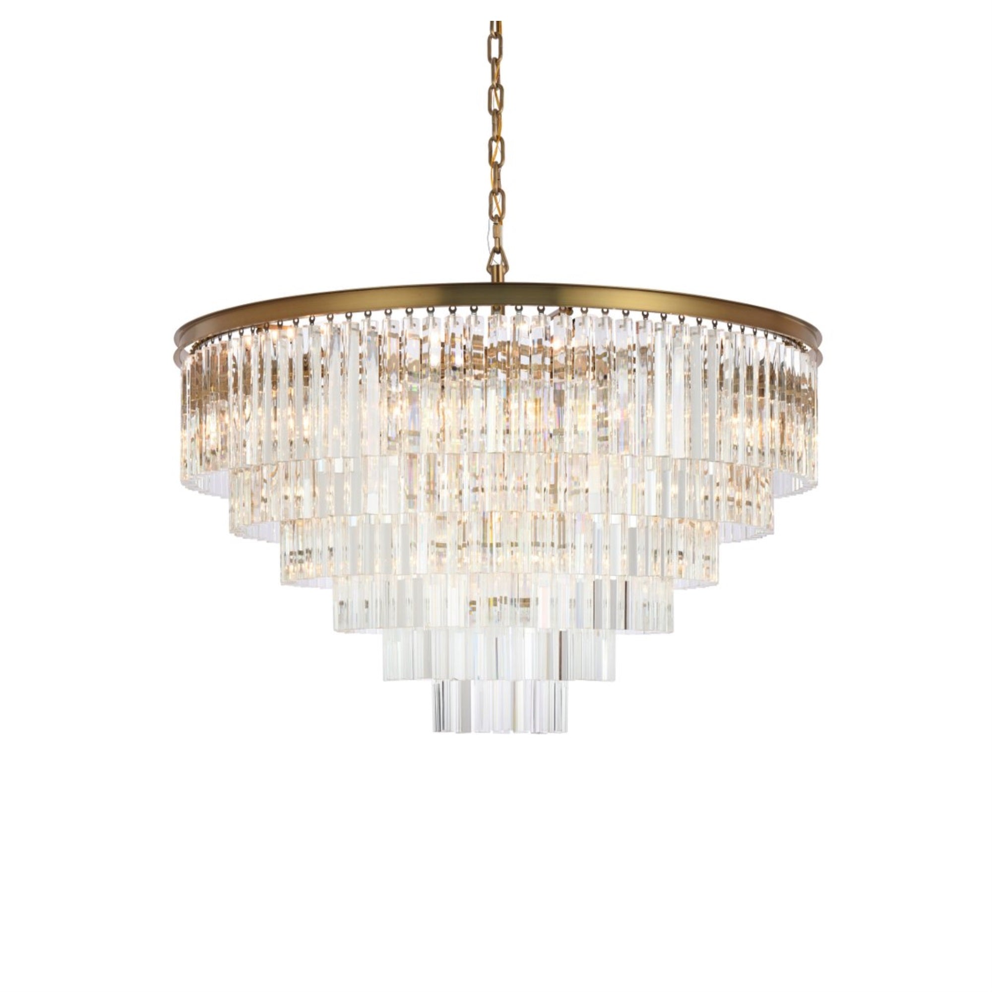 Elegant Lighting Sydney 44" Modern Metal/Crystal Chandelier In Satin Gold/Clear