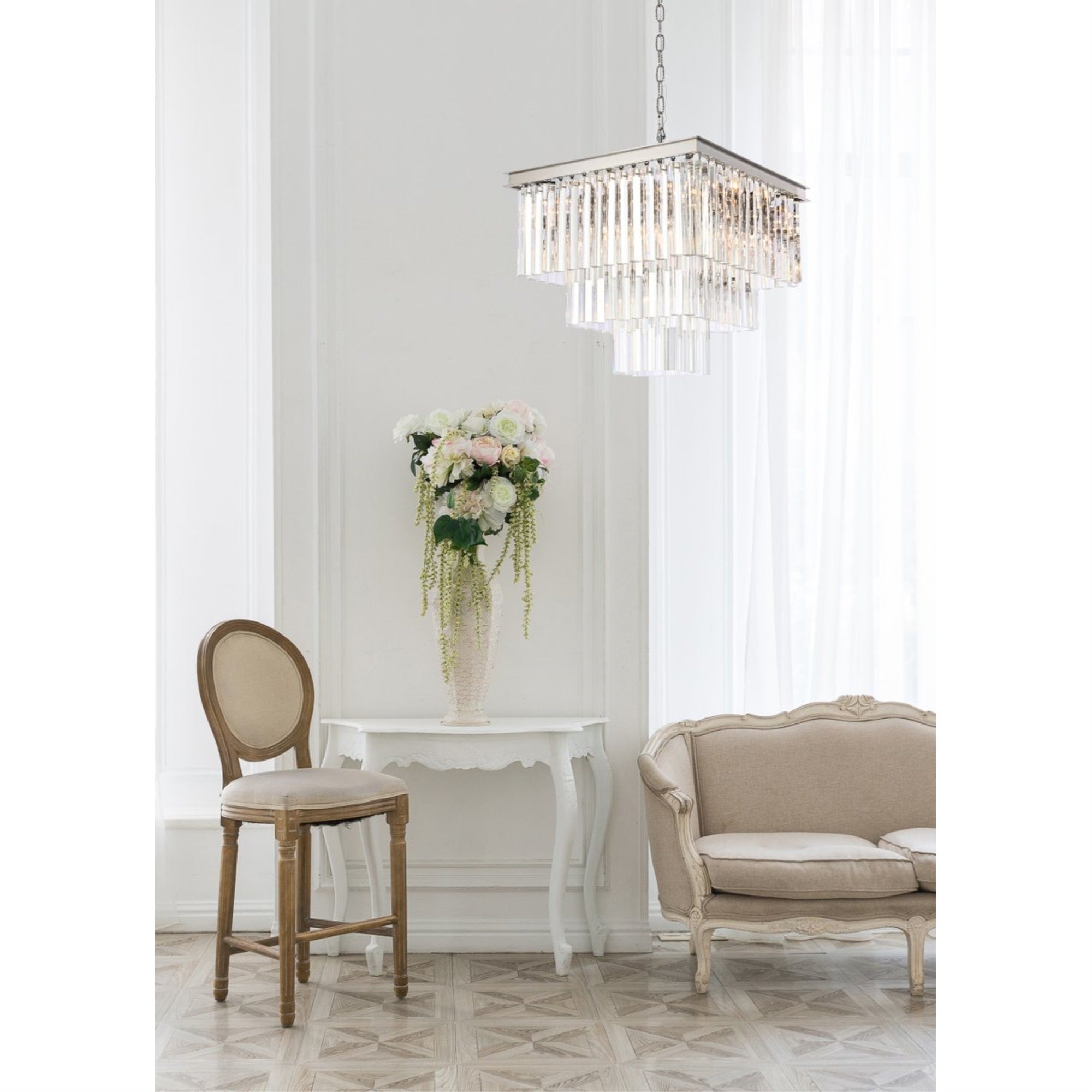 Elegant Lighting Crystal Chandelier, 21.5in Square, Polished Nickel, Iron, Satin Gold, Model 1201S22PN/RC