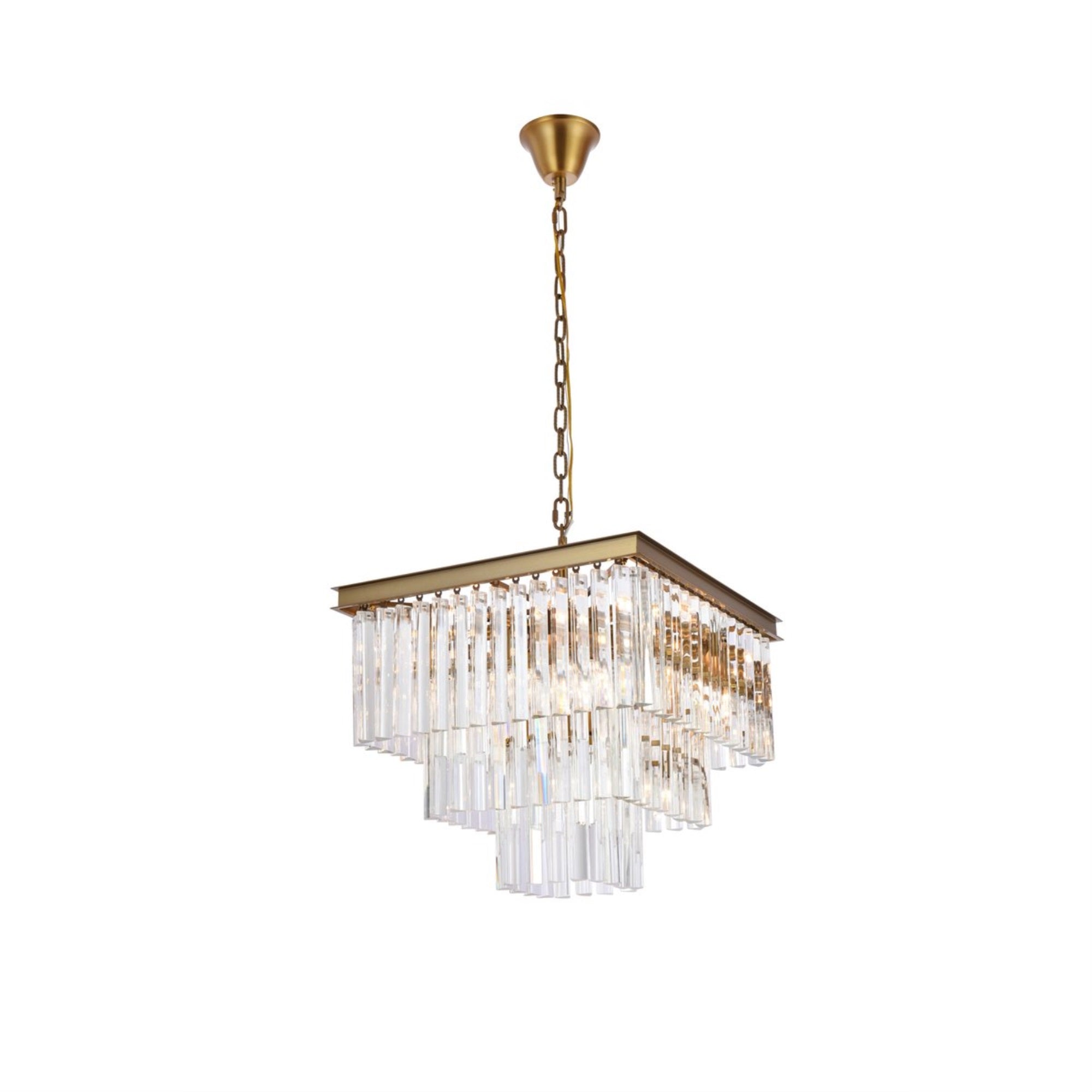 Elegant Lighting Square Crystal Chandelier 21.5in Satin Gold Iron Model 1201S22SG/RC