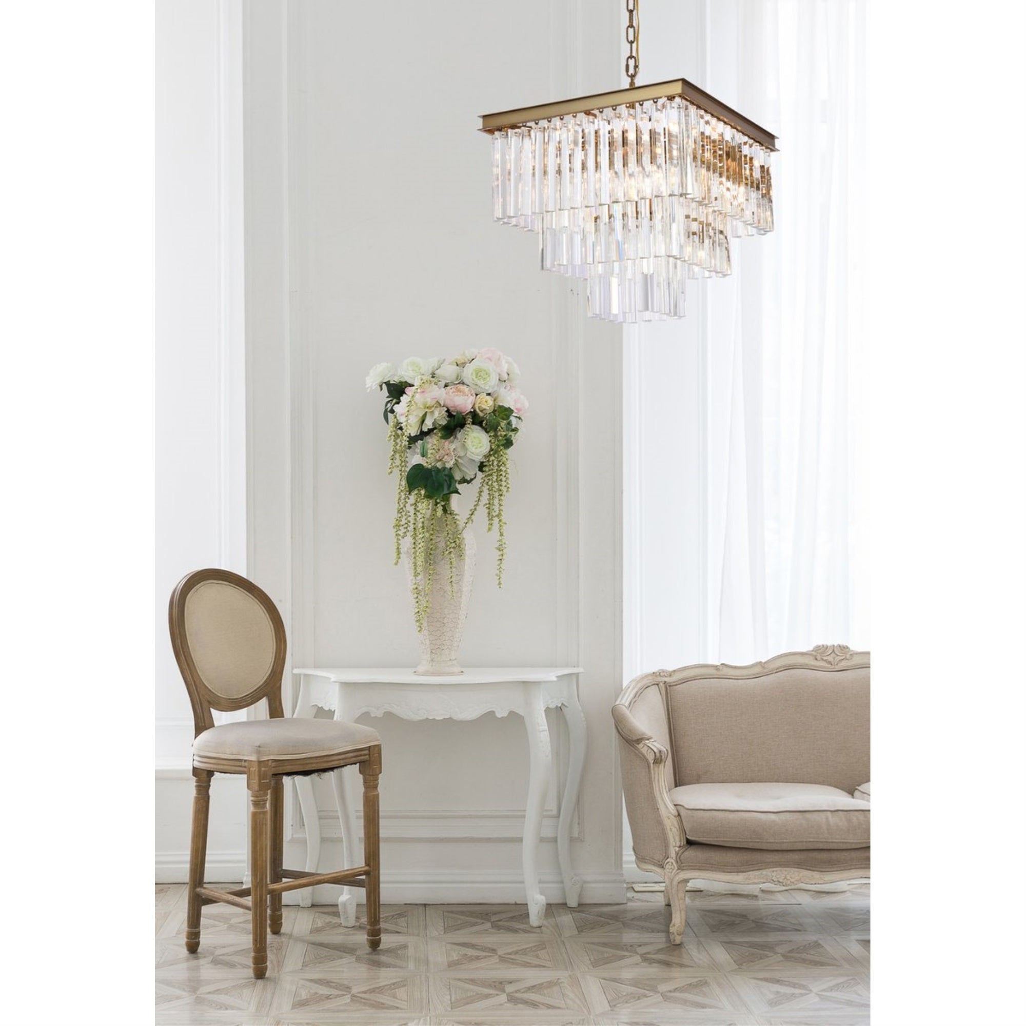 Elegant Lighting Square Crystal Chandelier 21.5in Satin Gold Iron Model 1201S22SG/RC