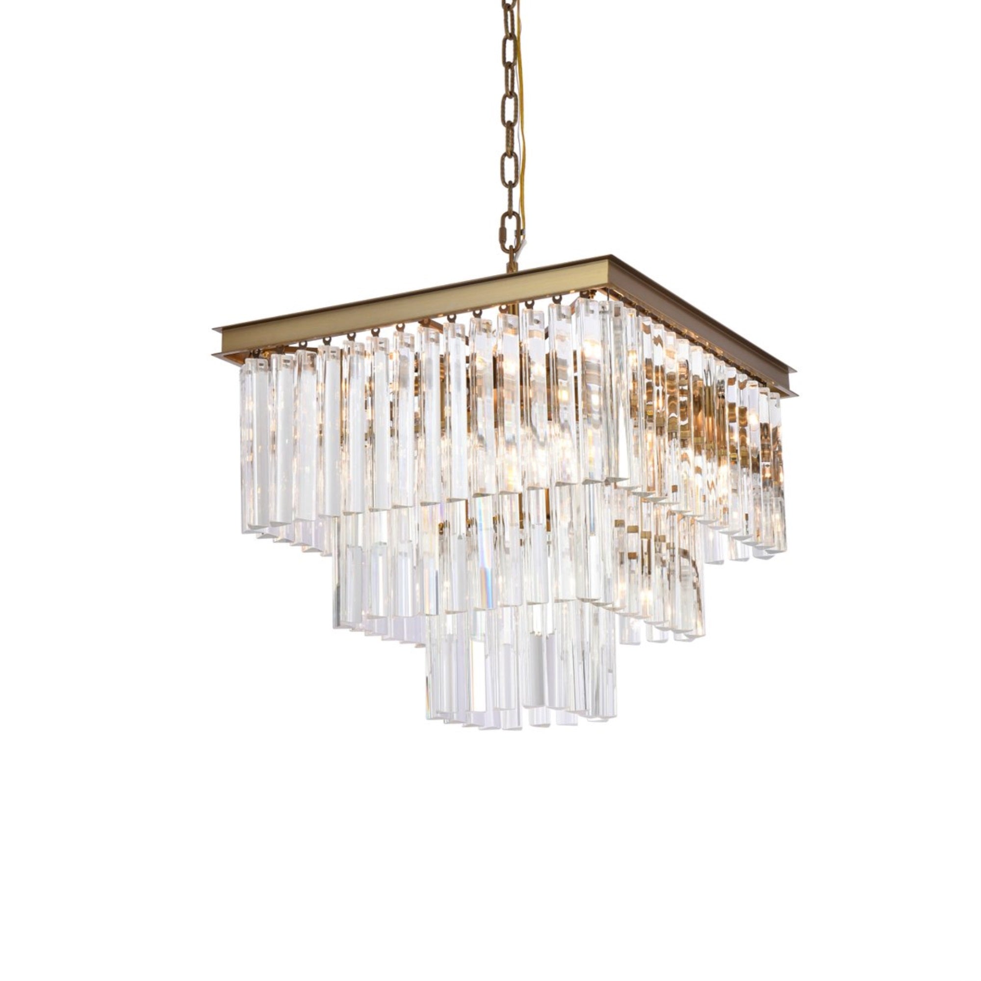 Elegant Lighting Square Crystal Chandelier 21.5in Satin Gold Iron Model 1201S22SG/RC