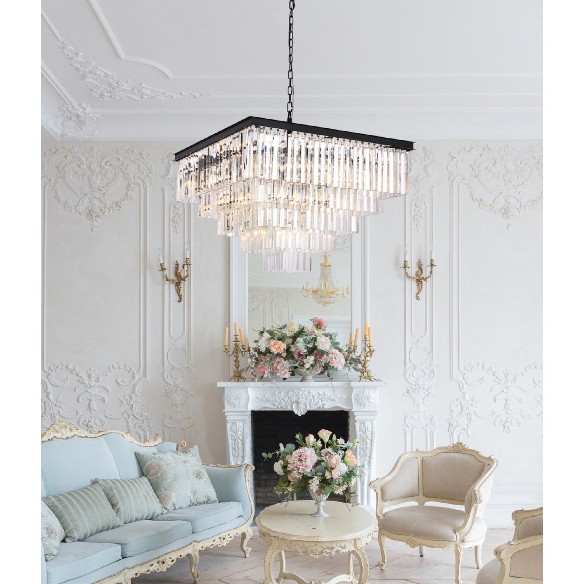 Elegant Lighting Sydney Crystal Chandelier, 34 inch, Matte Black, Model 1201S34MB/RC, Size 28x34x34, Material: Crystal