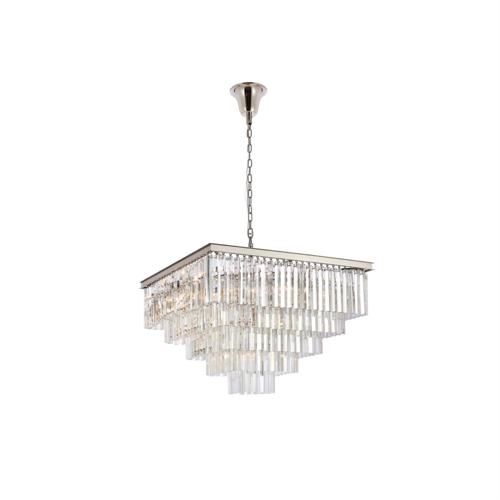 Elegant Lighting Sydney 34in Square Crystal Chandelier, Polished Nickel, Model 1201S34PN/RC, Black, 28x34x34 inches