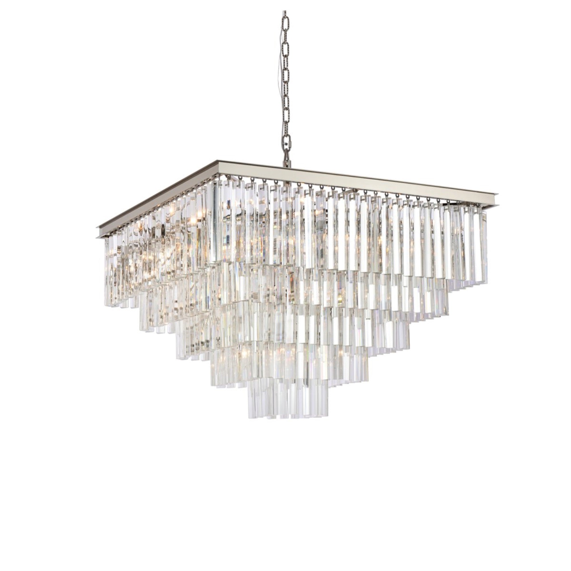 Elegant Lighting Sydney 34in Square Crystal Chandelier, Polished Nickel, Model 1201S34PN/RC, Black, 28x34x34 inches