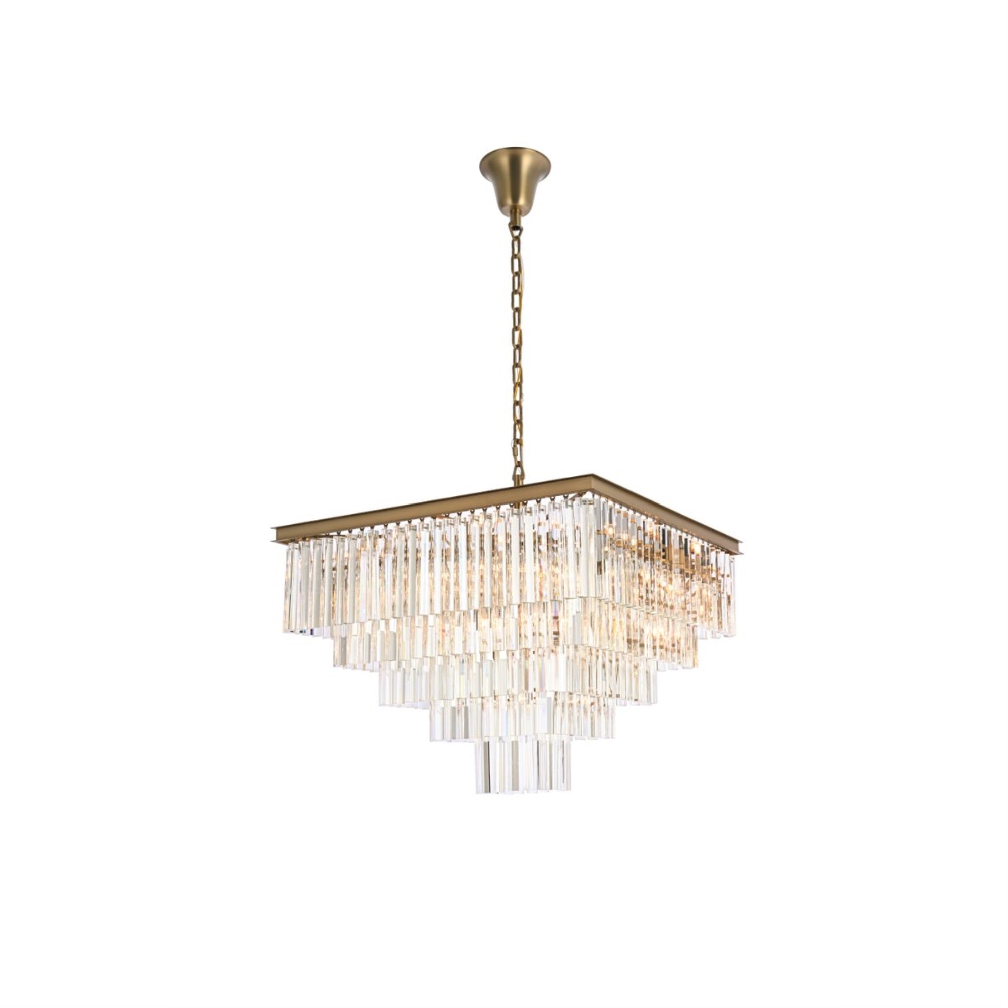 Elegant Lighting Sydney Crystal Chandelier, 34 Inch, Satin Gold, Model 1201S34SG/RC, Material: Crystal, Color: Black