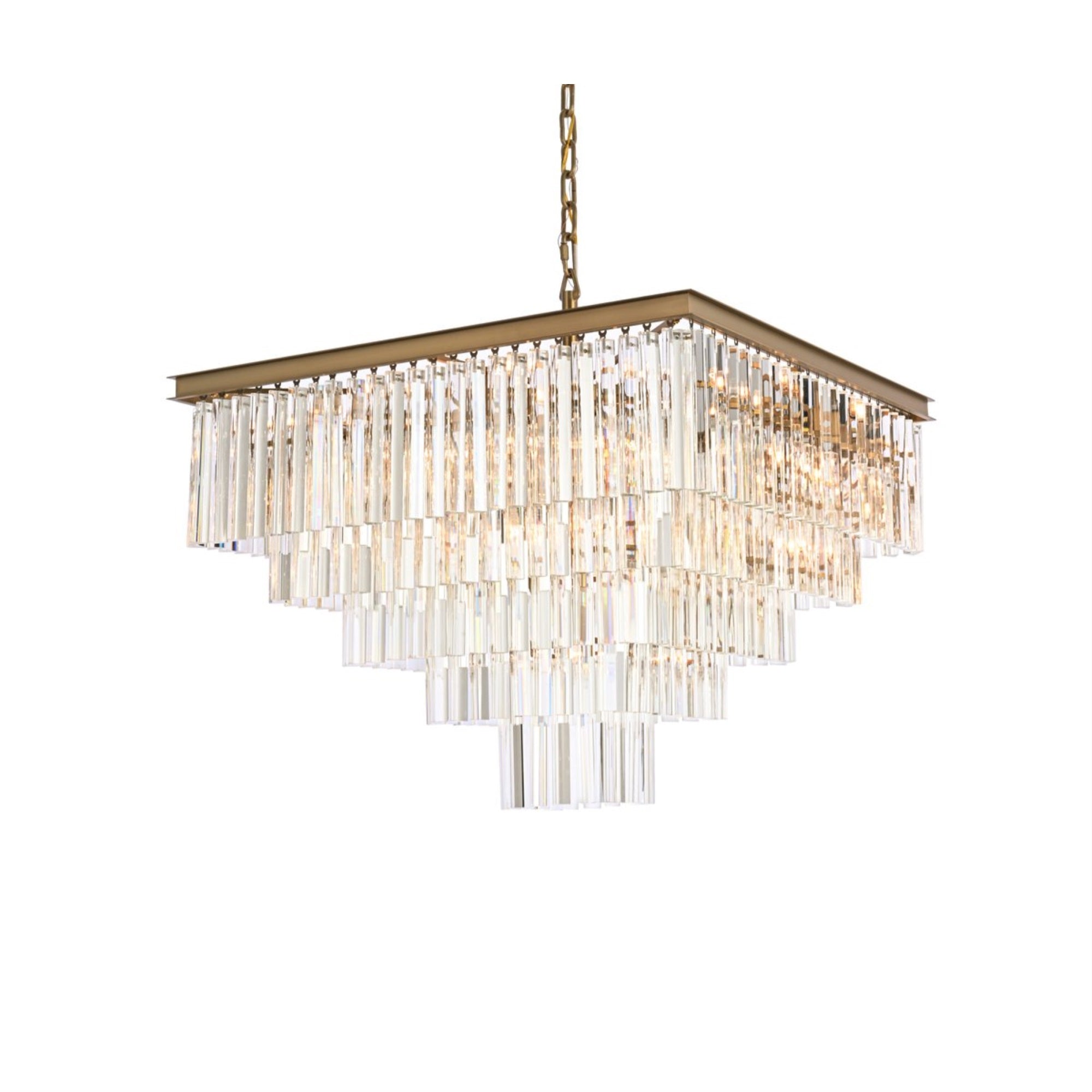Elegant Lighting Sydney Crystal Chandelier, 34 Inch, Satin Gold, Model 1201S34SG/RC, Material: Crystal, Color: Black