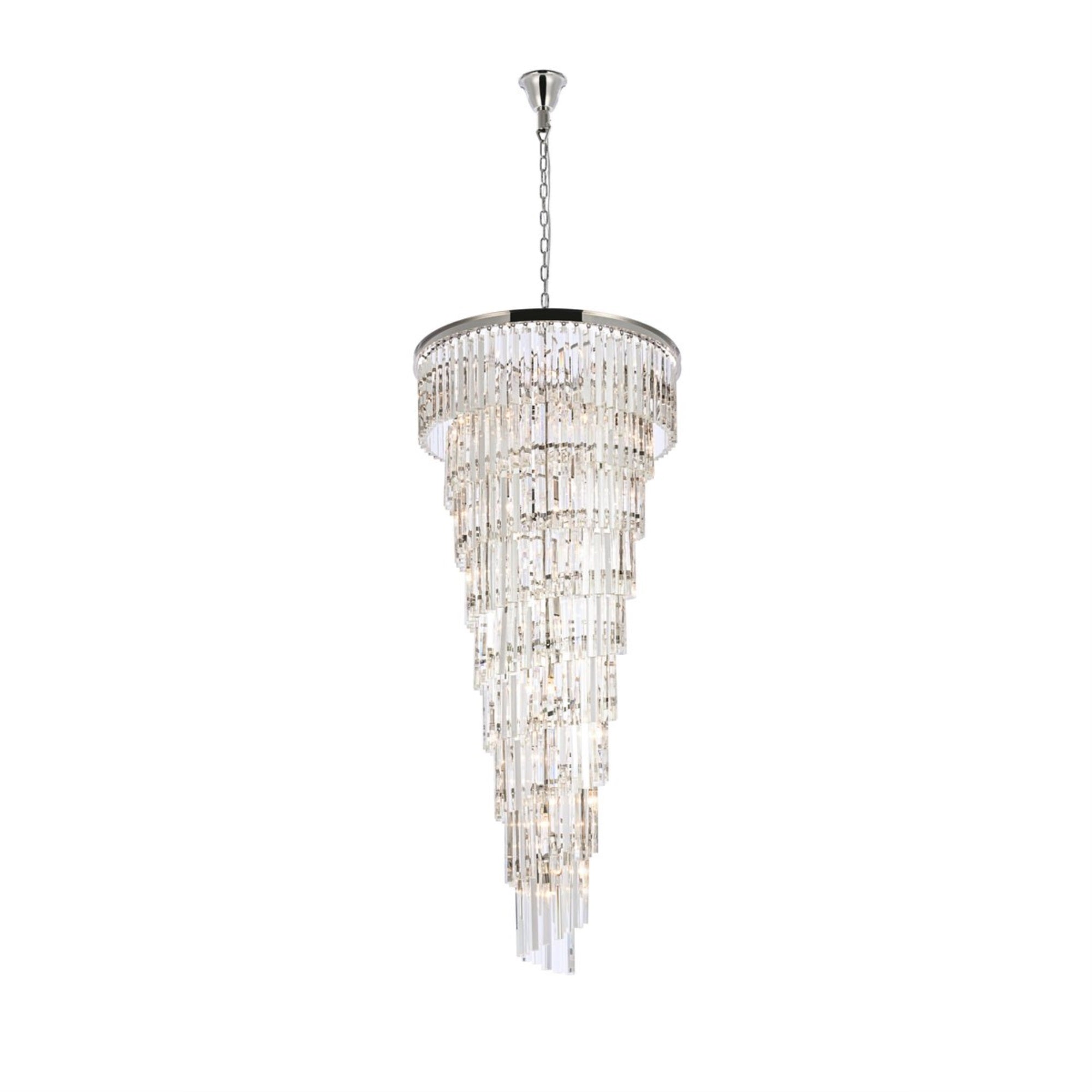 Elegant Lighting Sydney 30in Spiral Crystal Chandelier, Polished Nickel, Iron, Satin Gold, Model 1201SR30PN/RC