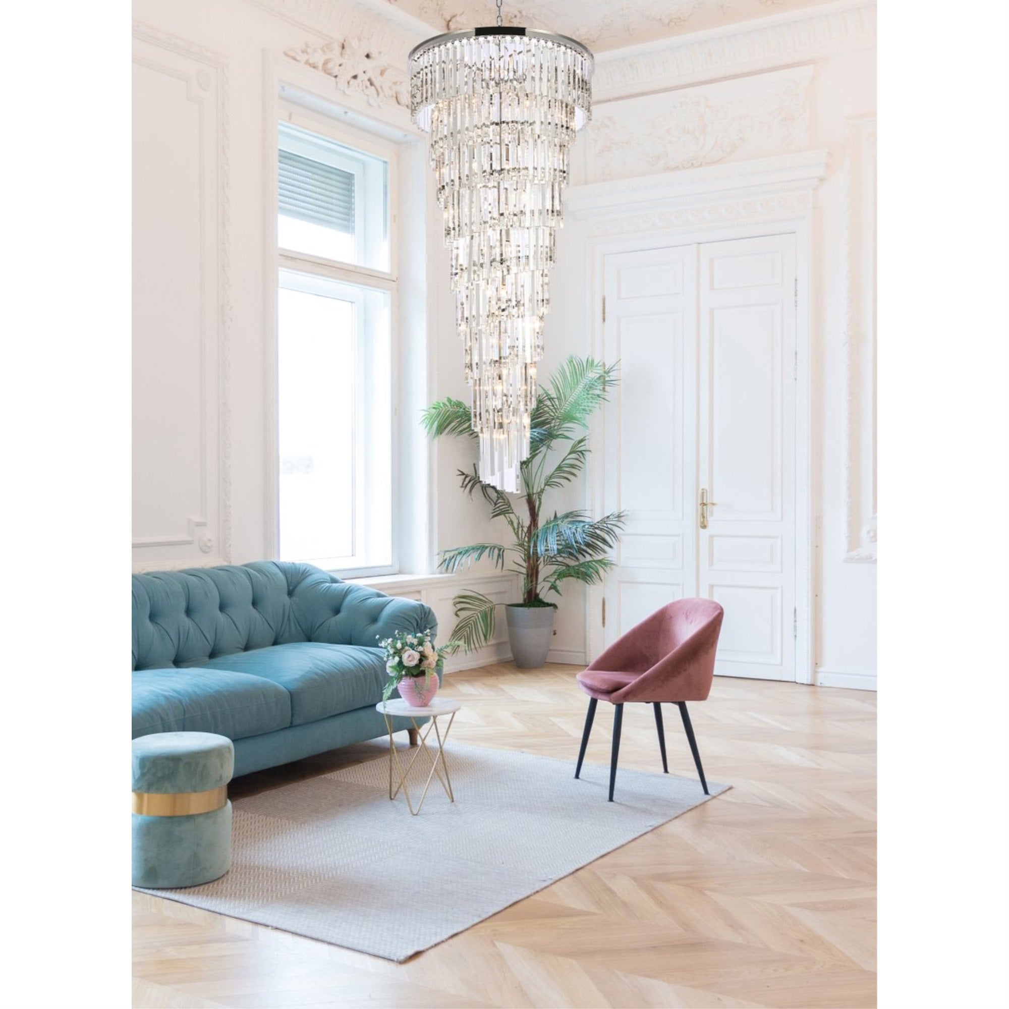 Elegant Lighting Sydney 30in Spiral Crystal Chandelier, Polished Nickel, Iron, Satin Gold, Model 1201SR30PN/RC