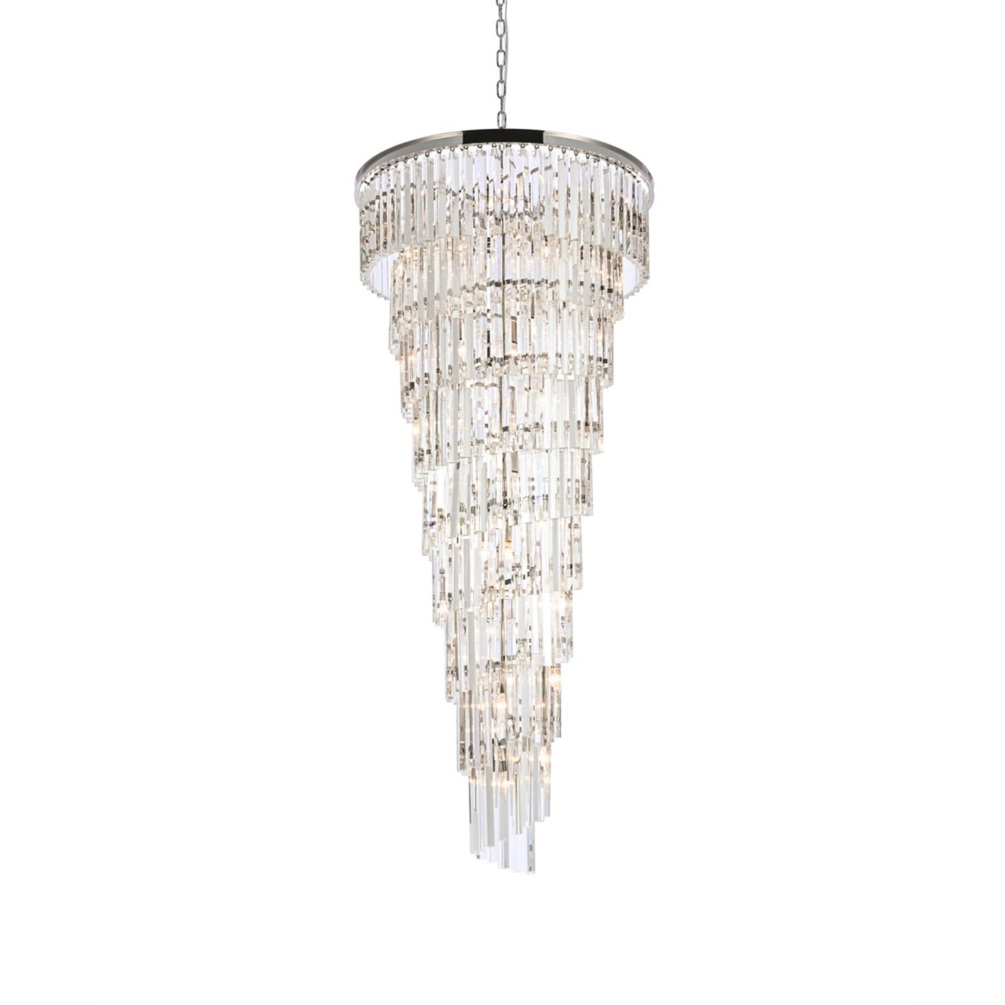 Elegant Lighting Sydney 30in Spiral Crystal Chandelier, Polished Nickel, Iron, Satin Gold, Model 1201SR30PN/RC