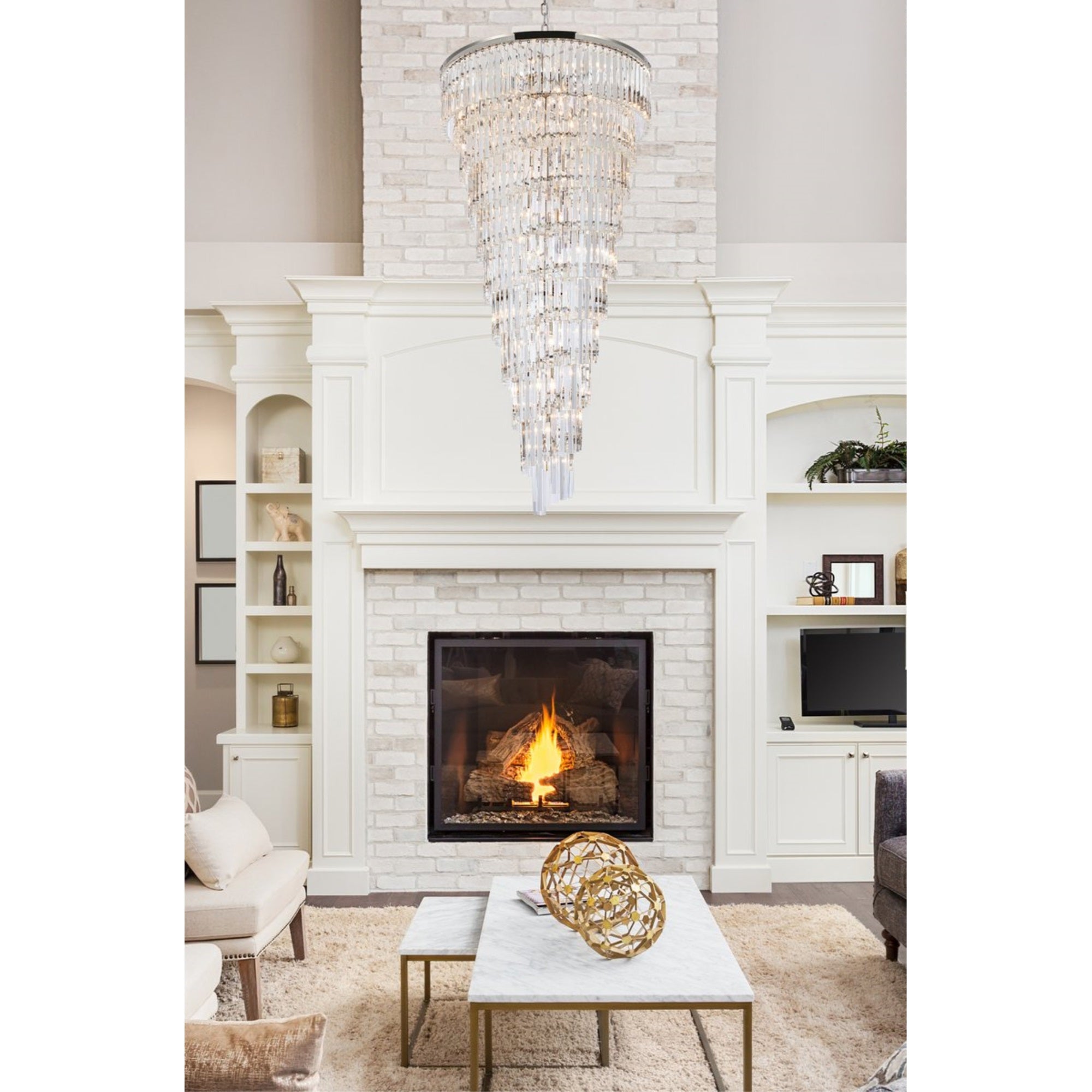 Elegant Lighting Spiral Crystal Chandelier, Polished Nickel, 36.5 inch, Iron, Black, Model 1201SR36PN/RC