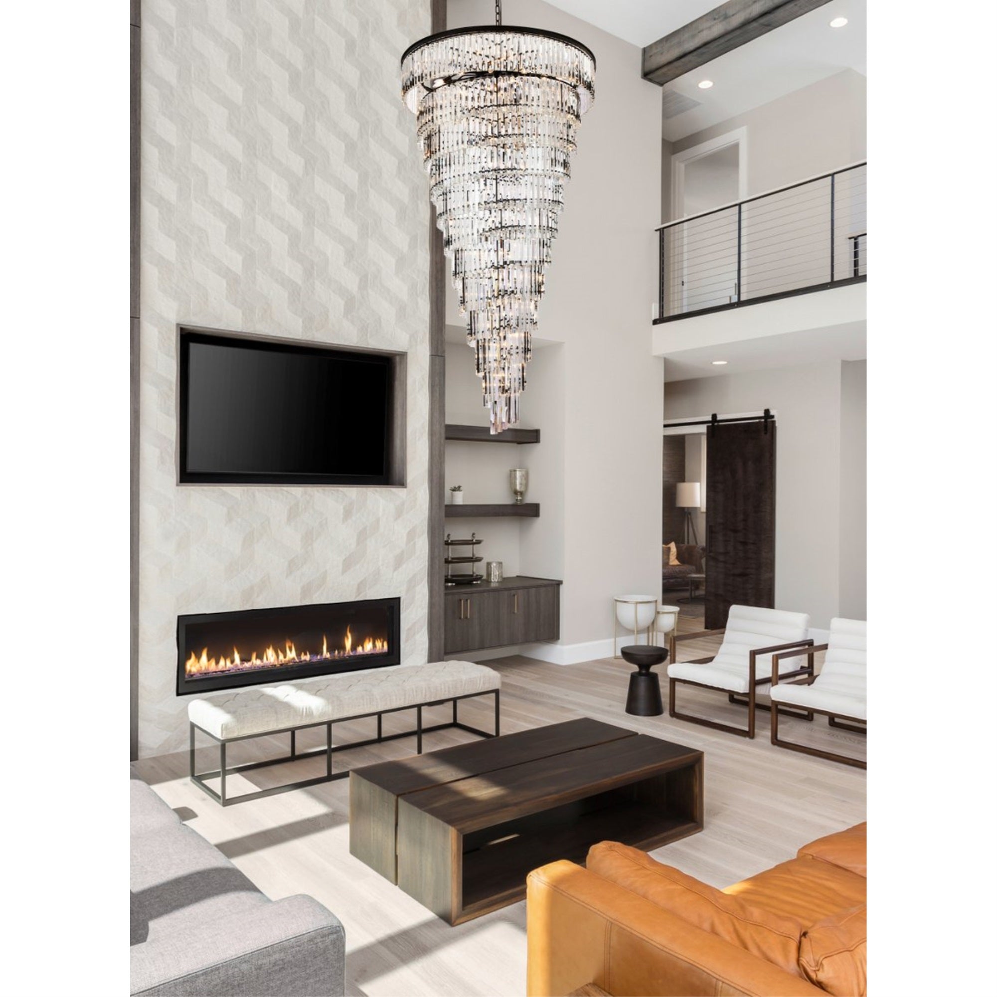 Elegant Lighting Sydney 48" Metal/Crystal Chandelier In Matte Black/Clear
