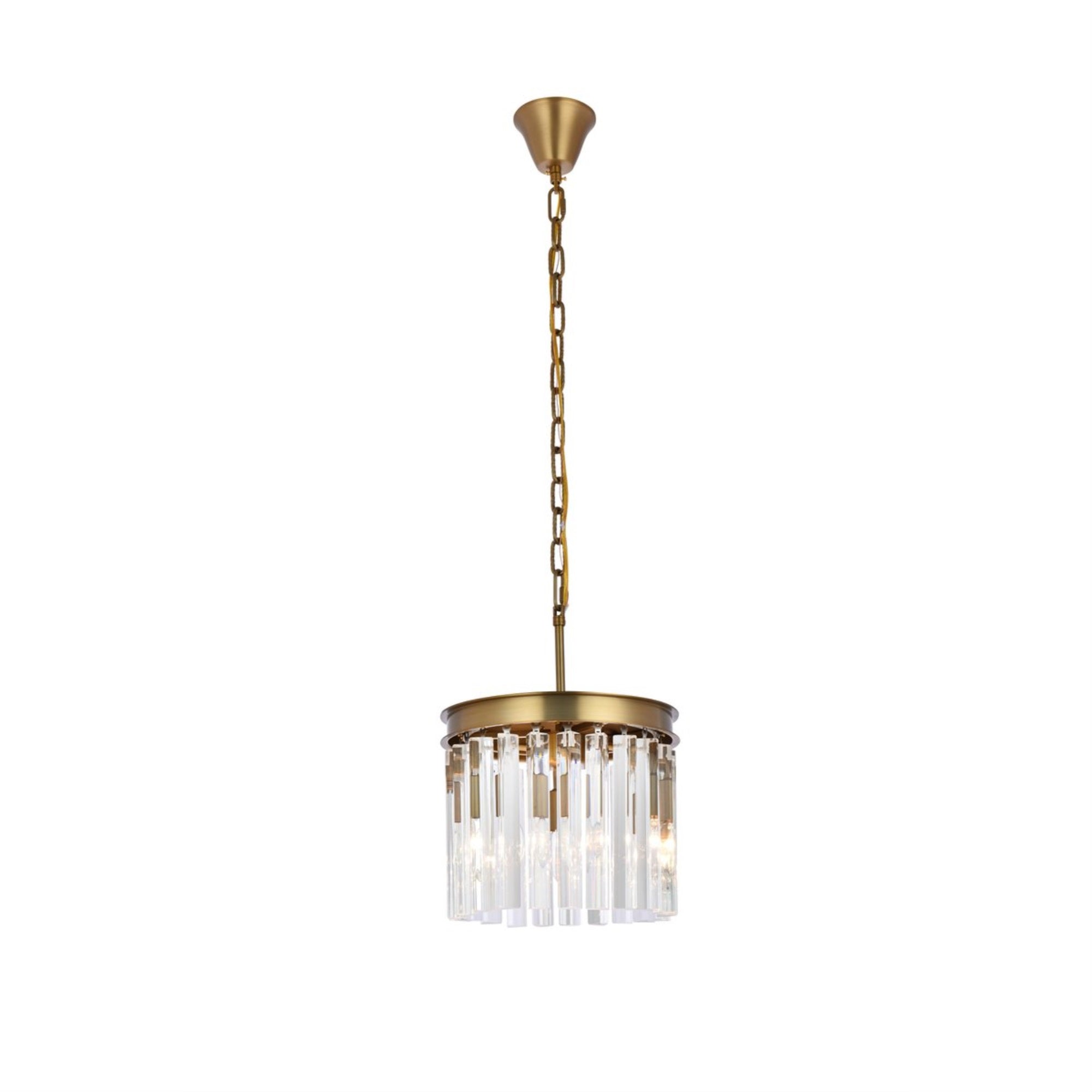 Elegant Lighting Sydney 12in Pendant Light, 3-Light Metal/Crystal, Satin Gold/Clear, Model 1208D12SG/RC