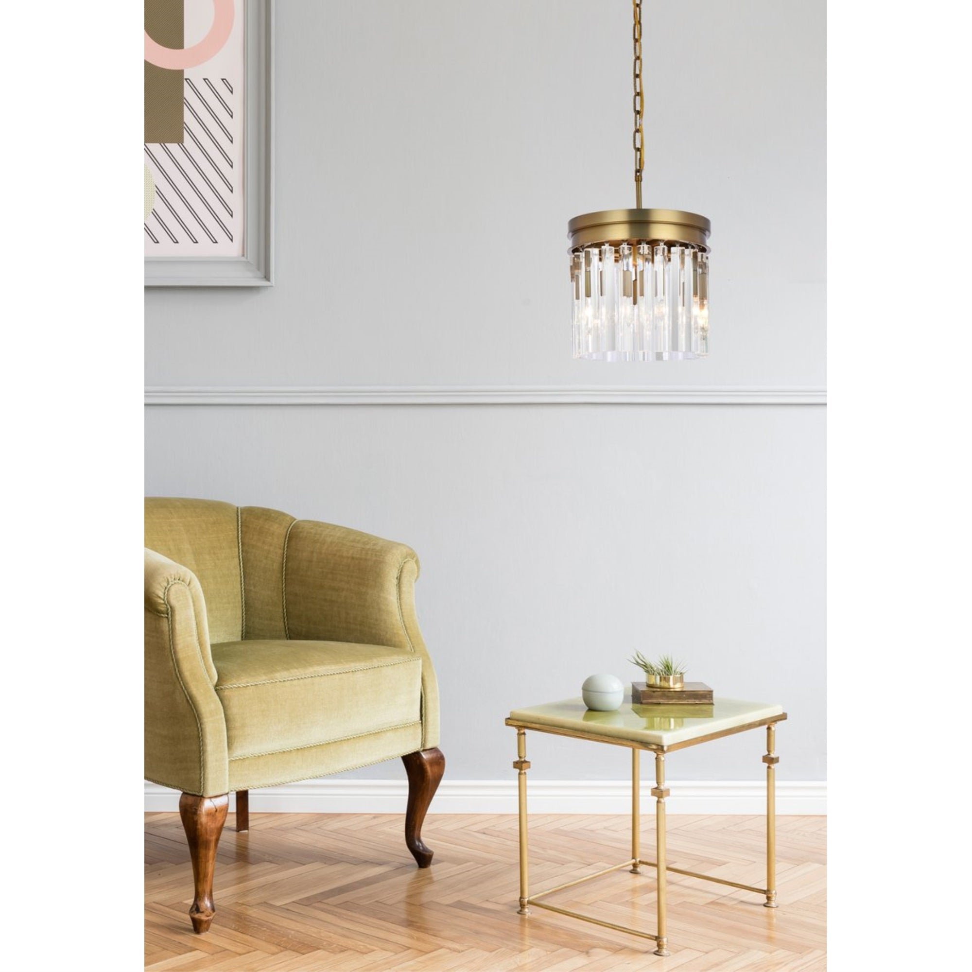 Elegant Lighting Sydney 12in Pendant Light, 3-Light Metal/Crystal, Satin Gold/Clear, Model 1208D12SG/RC