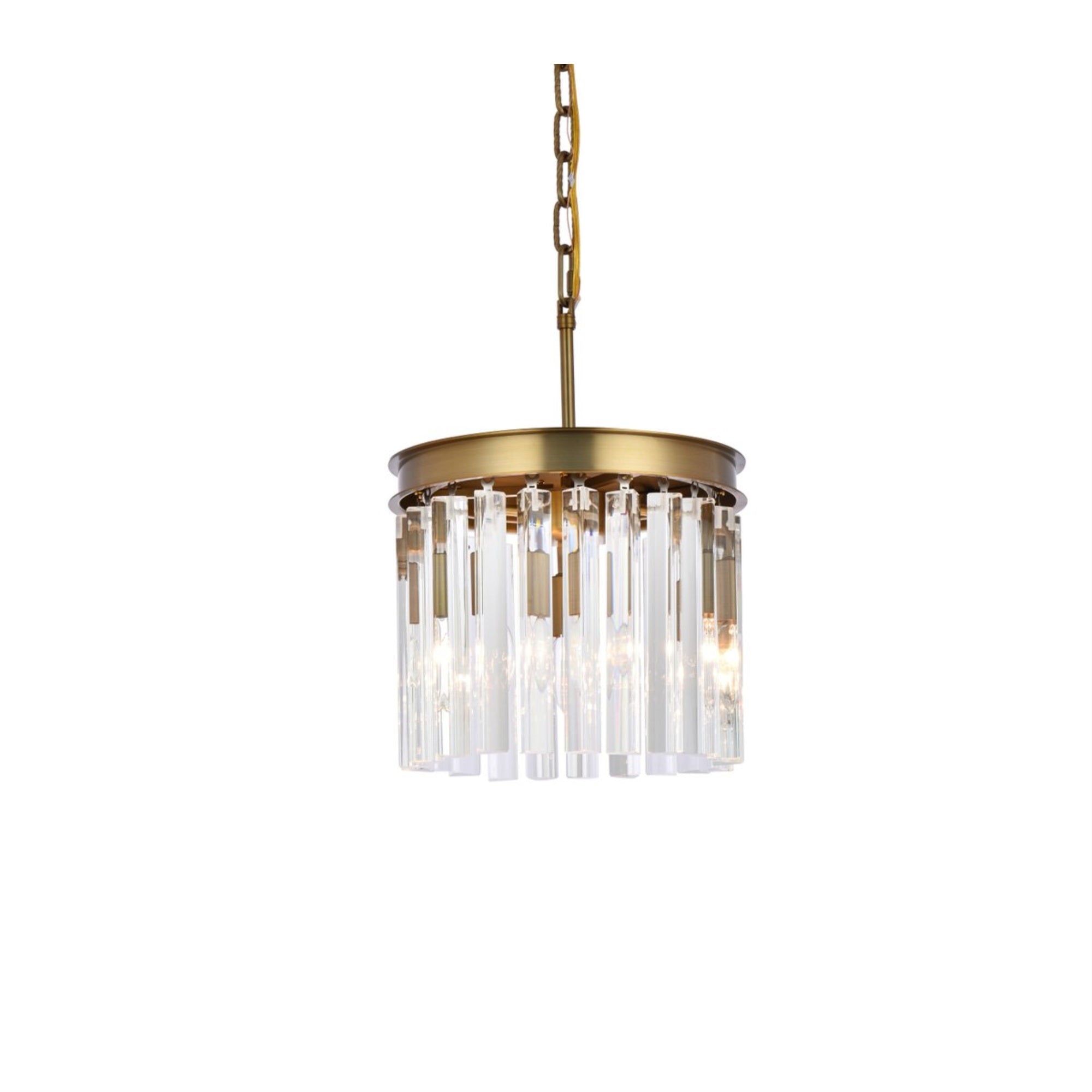 Elegant Lighting Sydney 12in Pendant Light, 3-Light Metal/Crystal, Satin Gold/Clear, Model 1208D12SG/RC