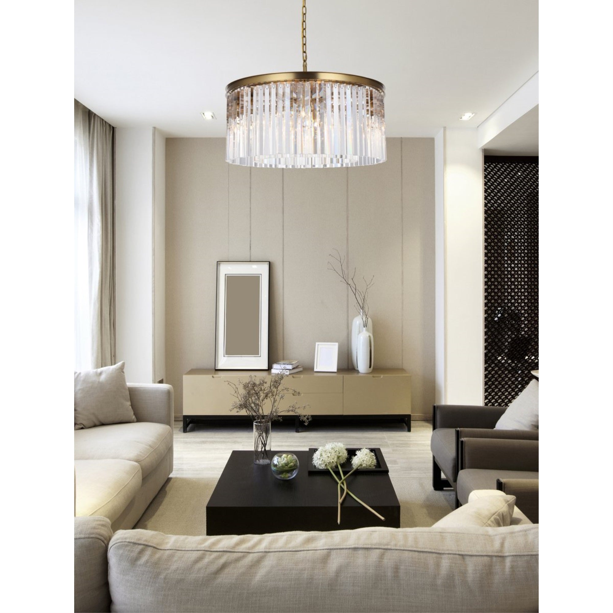 Elegant Lighting Crystal Chandelier 31.5in Round Satin Gold 1208D31SG/RC