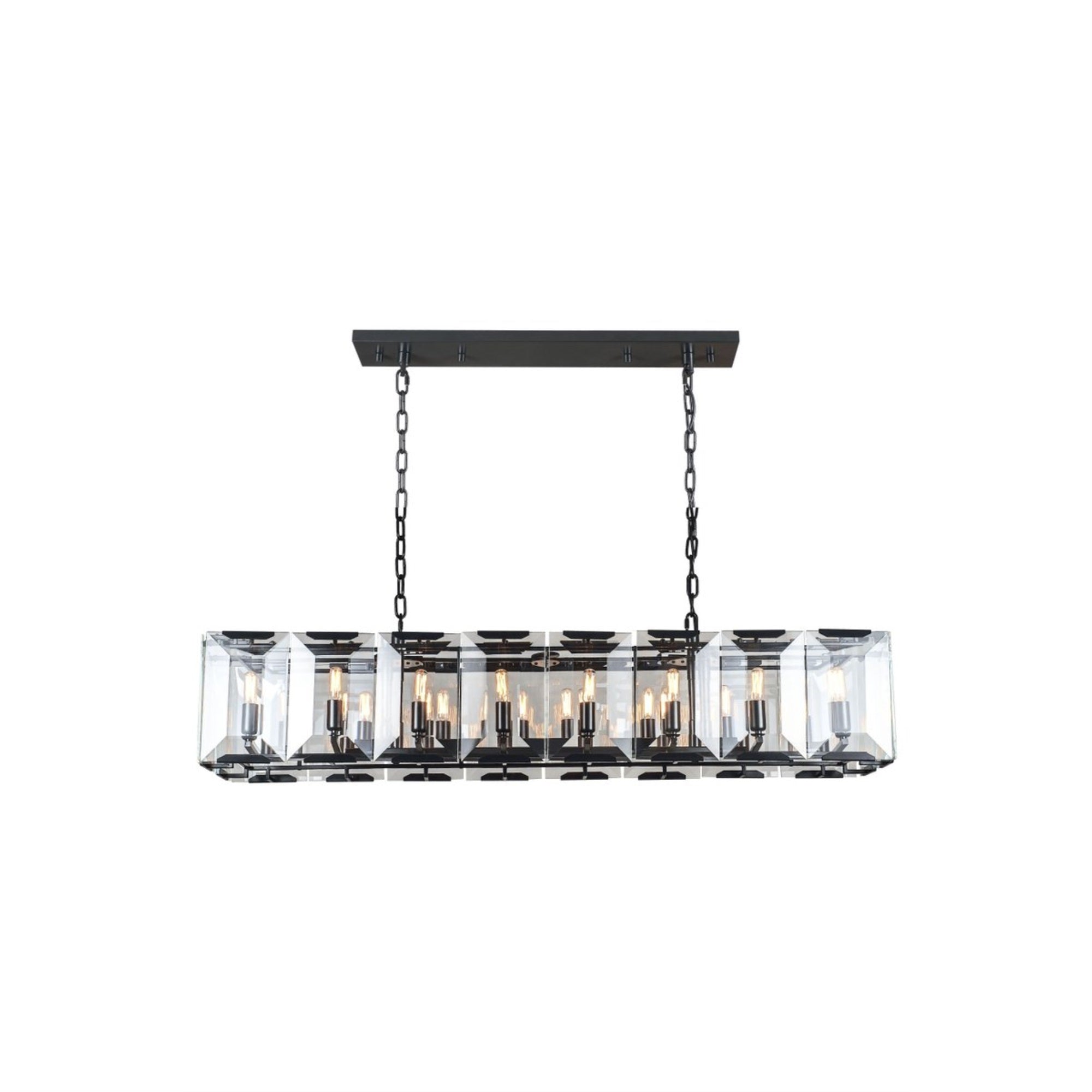 Elegant Lighting 1212D53Fb Monaco Collection 16-Light Pendant Lamp, 53&quot; Length X 13&quot; Width X 12&quot; Height, Flat Black (Matte) Finish, Crystal