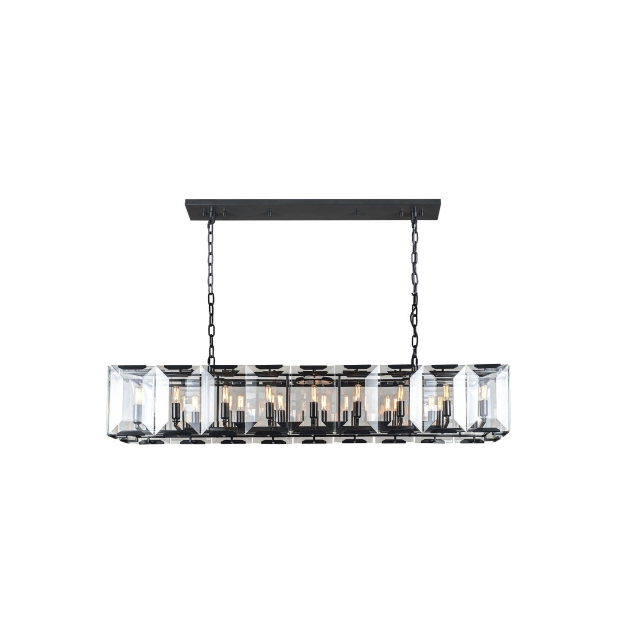 Elegant Lighting 1212D60Fb Monaco Collection 18-Light Pendant Lamp, 62&quot; Length X 13&quot; Width X 12&quot; Height, Flat Black (Matte) Finish, Crystal