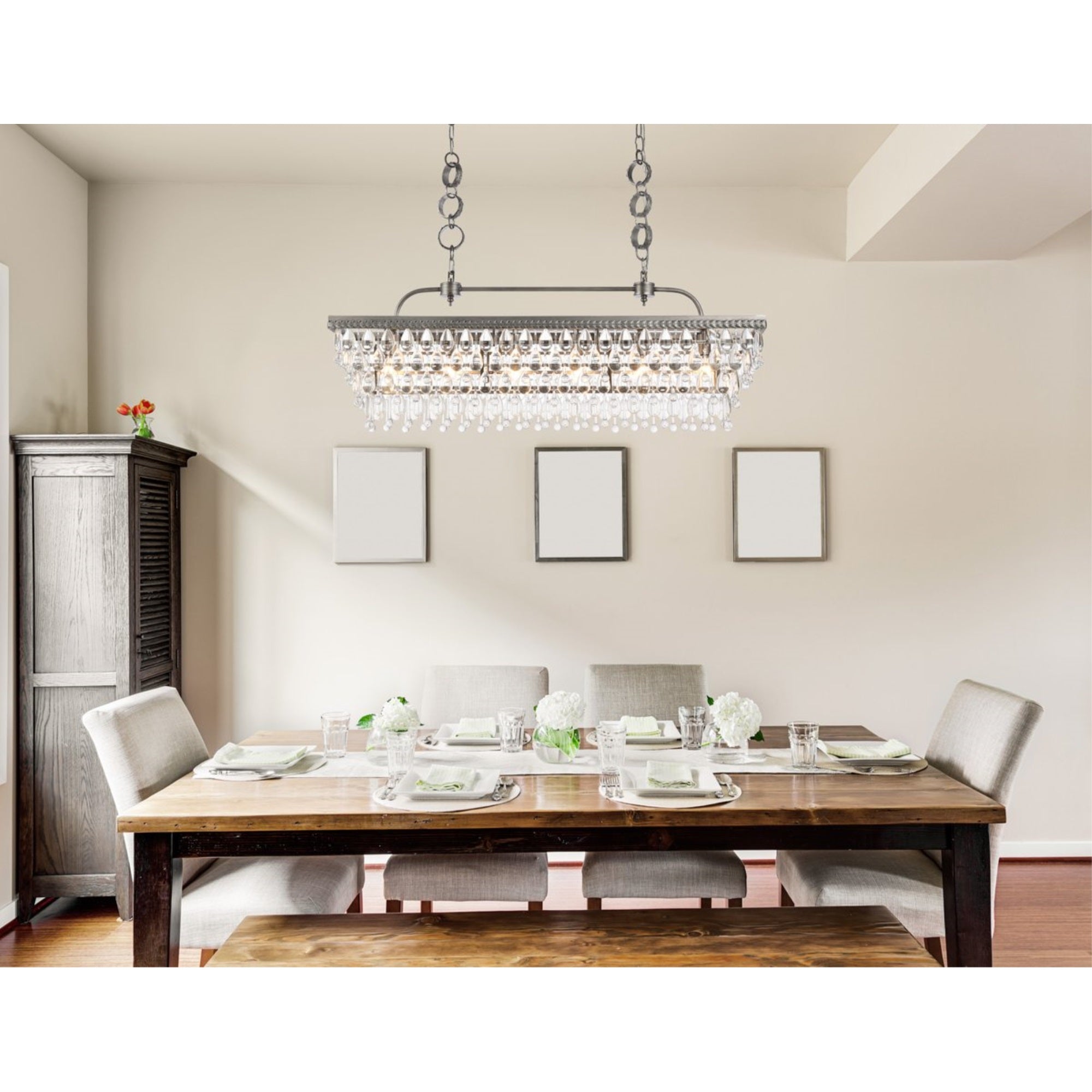 Elegant Lighting Indoor Modern Home Decorative Bright Ceiling Light Nordic 40 Inch Rectangle Pendant In Antique Silver