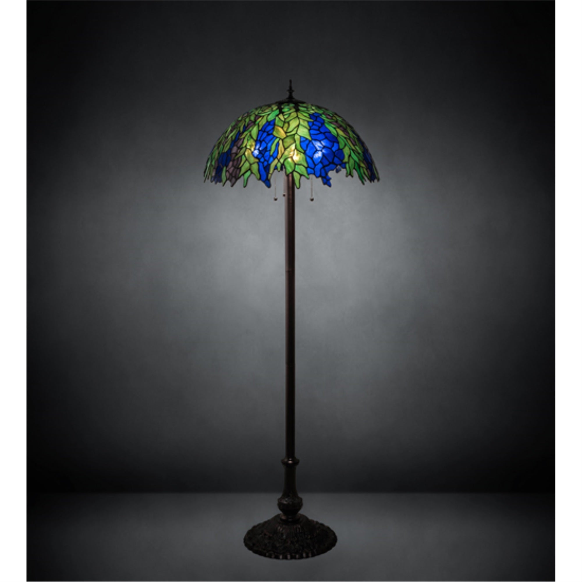 Meyda Tiffany Three Light Floor Lamp Honey Locust Collection 22 inches Mahogany Bronze Metal Model 122833