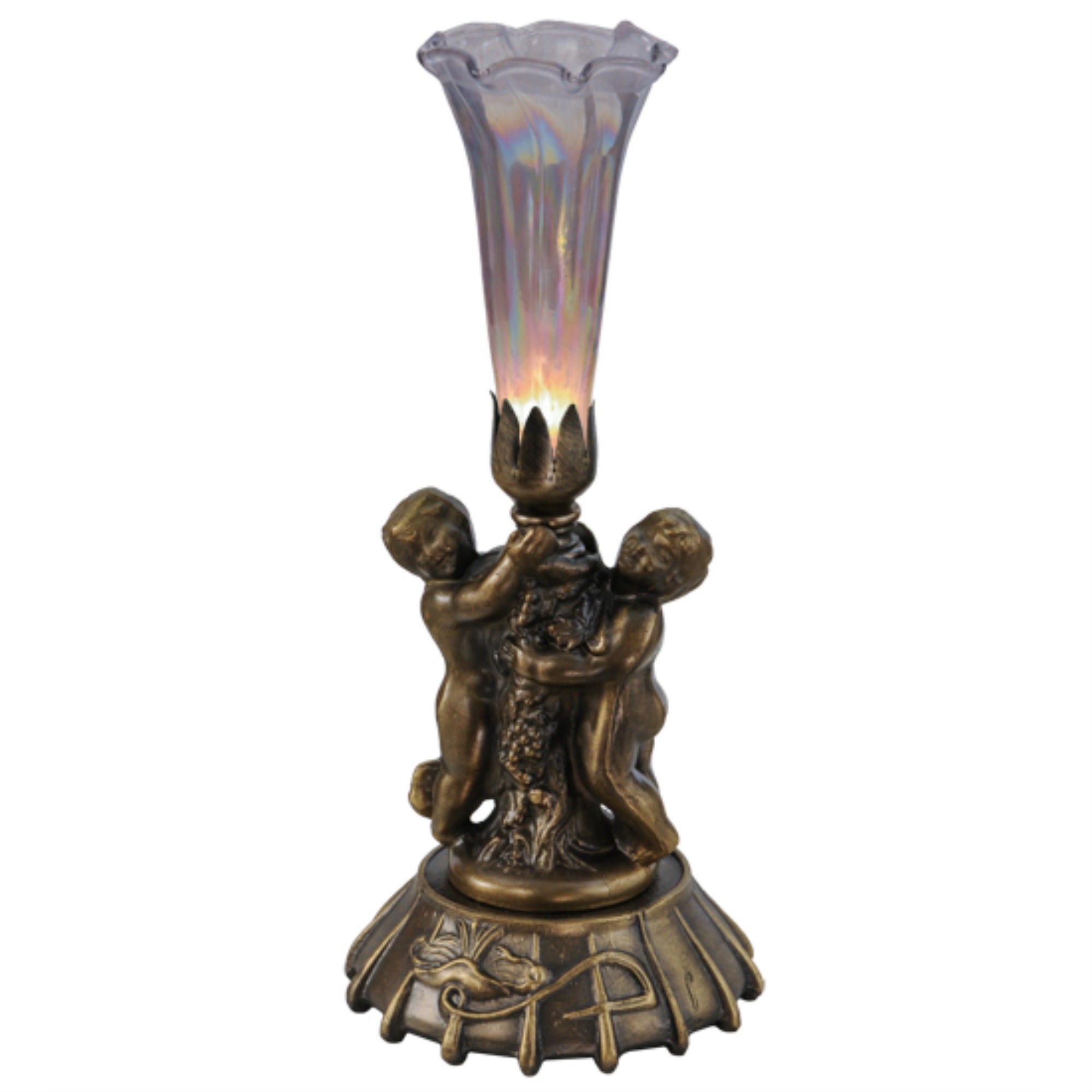 Meyda Tiffany Twin Cherub Lamps, 12in H, Glass, Purple, Model 12502