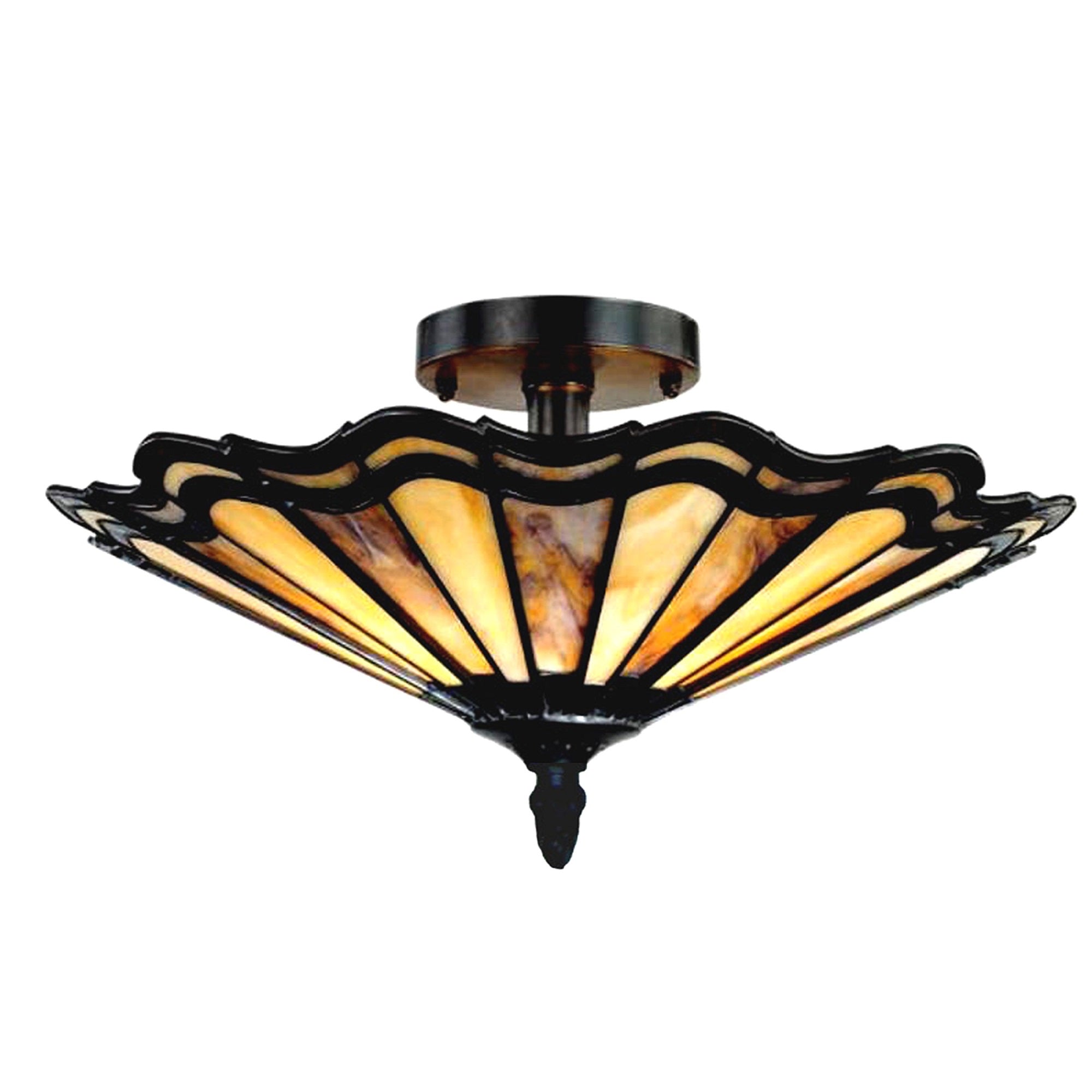 Chloe Ch14003Am16-Uf2 Heidi Tiffany-Style Semi-Flush Ceiling Fixture With 16" Shade, 14 X 16 X 16, Bronze