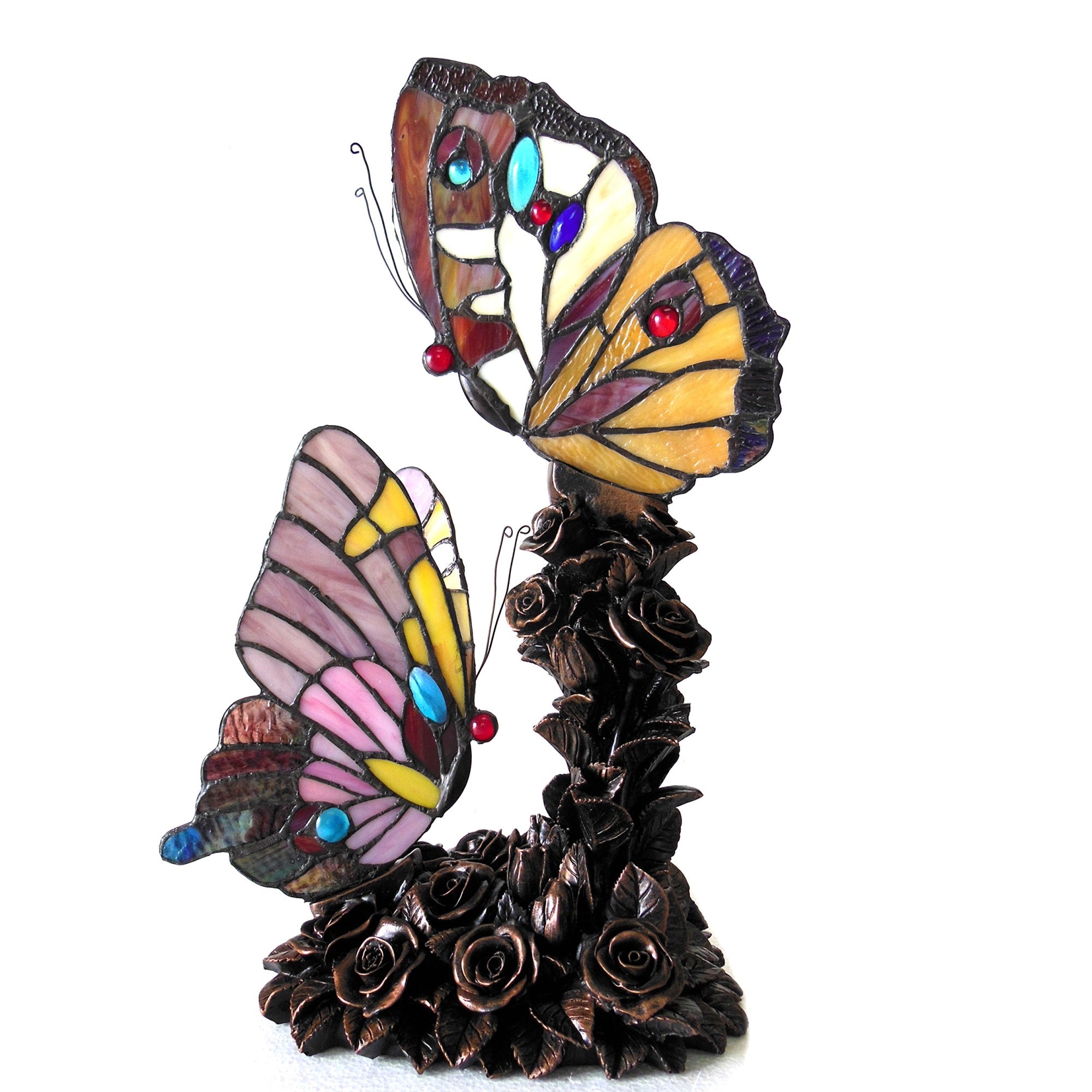 Chloe Ch15107Aa17-Tl2 10&quot; Wide Edith 1 Tiffany-Style 2 Light Butterfly Table Lamp, 17 X 8.75 X 8.75, Multicolor