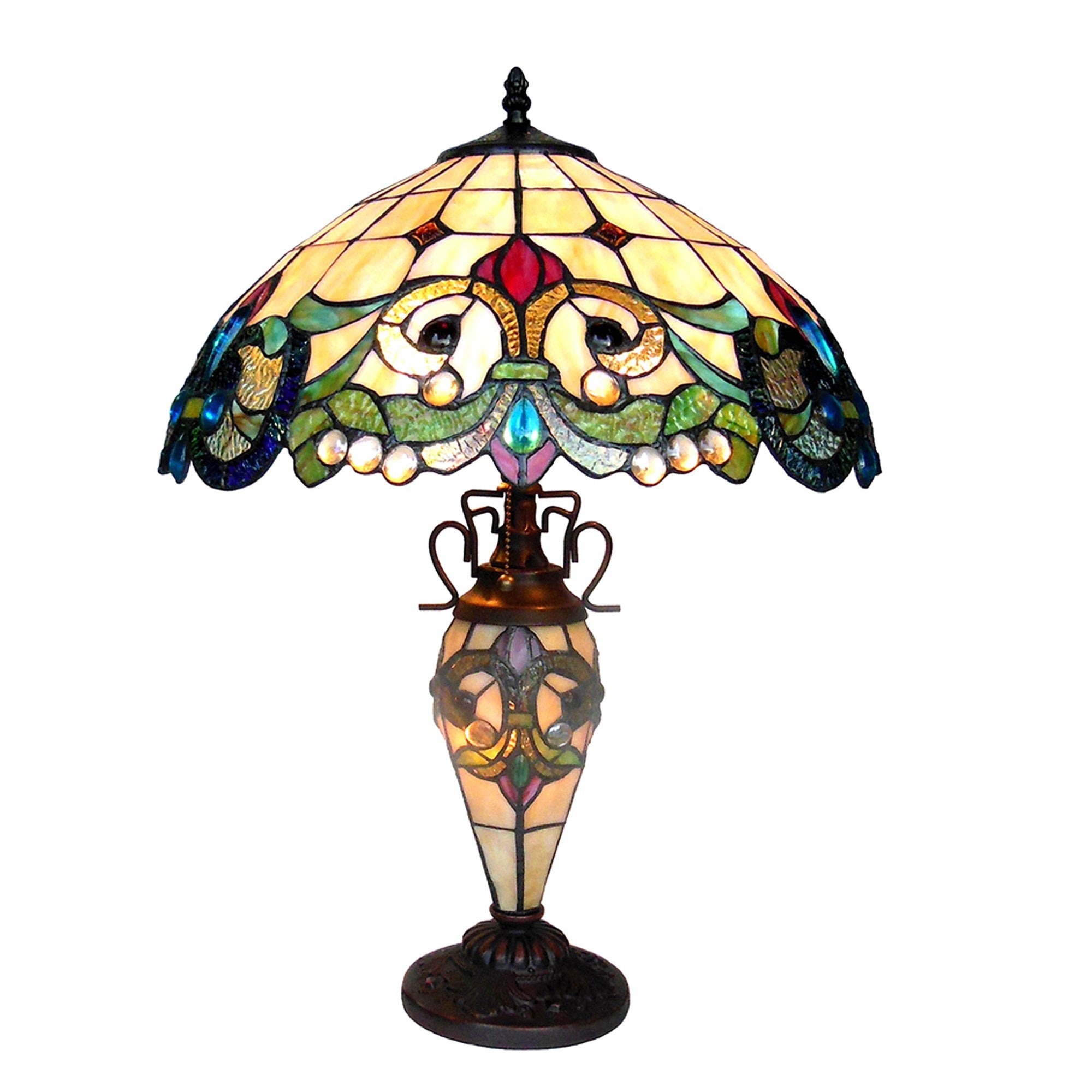 Chloe Ch18767Iv18-Dt3 18&quot; Shade Dulce Tiffany-Style 3 Light Victorian Double Lit Table Lamp, 24.5 X 18 X 18, Multicolor