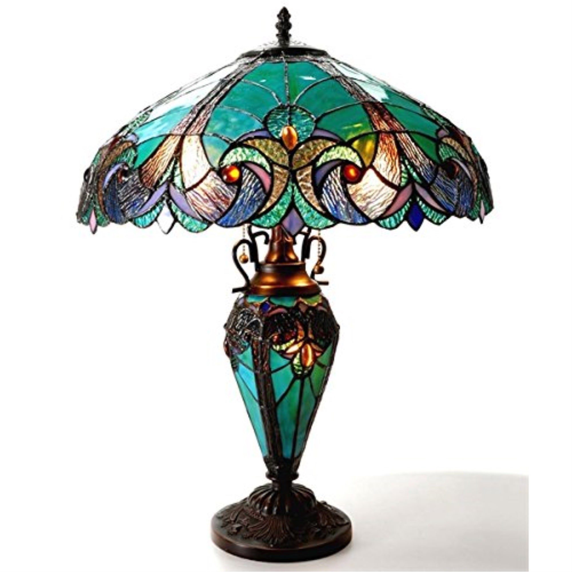 Tiffany-Style Halston Double Lit 2+1 Light Table Lamp
