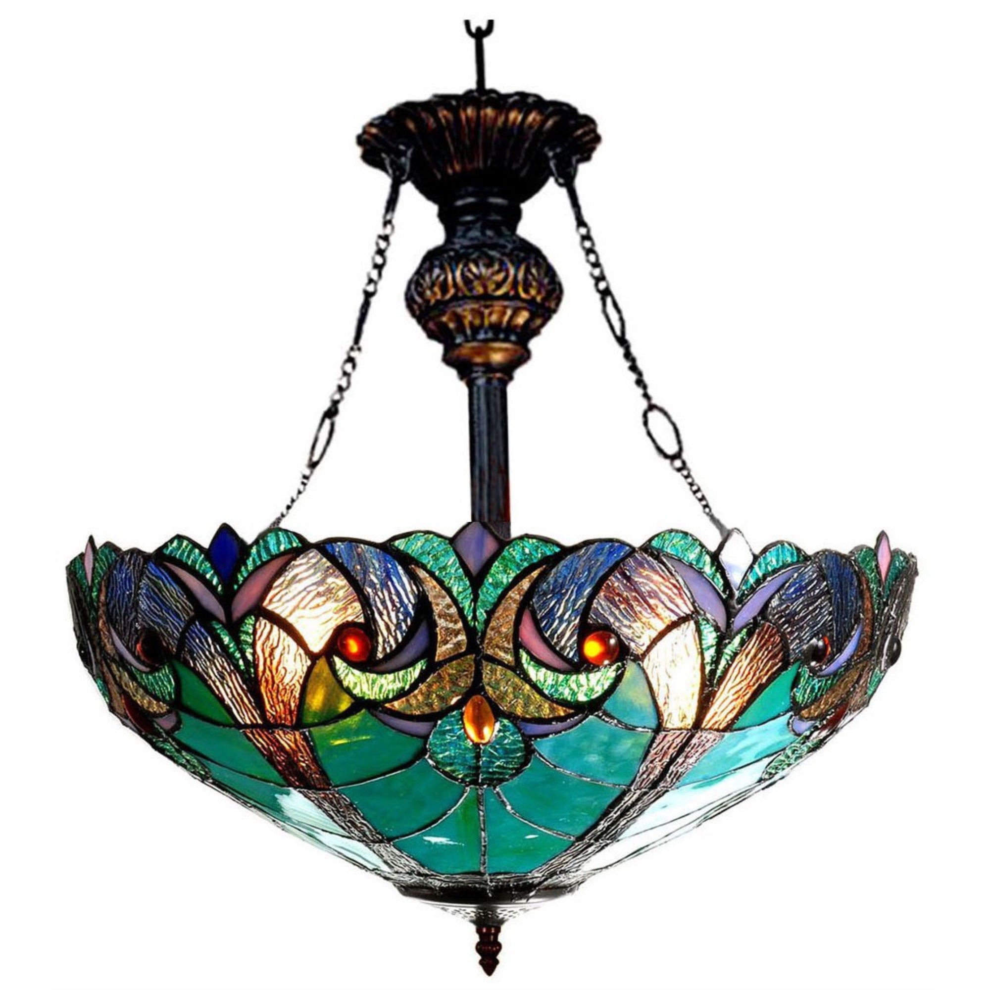 CHLOE Liaison Tiffany-Style Victorian 2-Light Pendant Fixture, 22"x18"x18", Multicolor, Model CH18780VG18-UH2, Glass & Metal