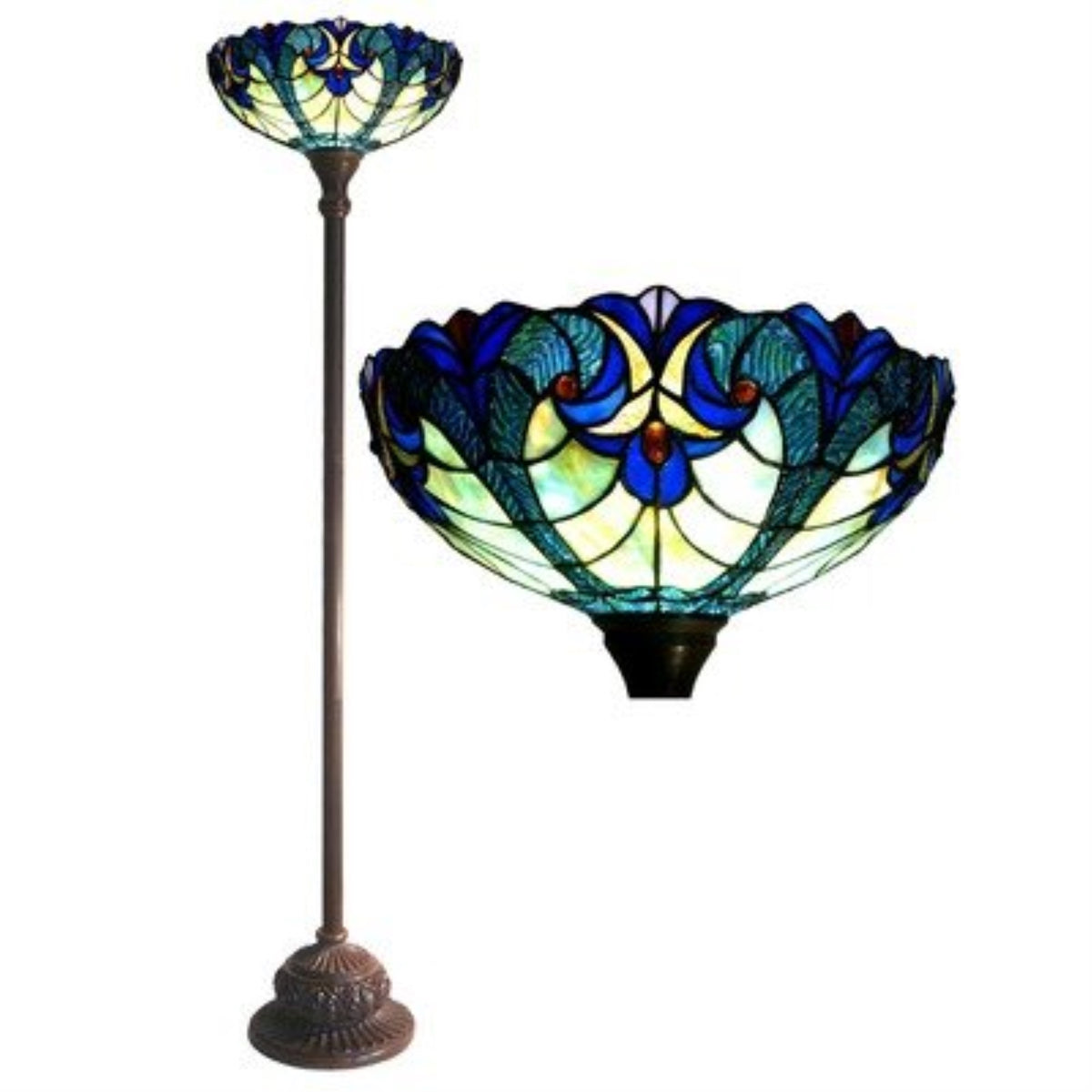 Chloe Lighting Liaison Tiffany-Style 1 Light Victorian Torchiere Floor Lamp 15'' Shade