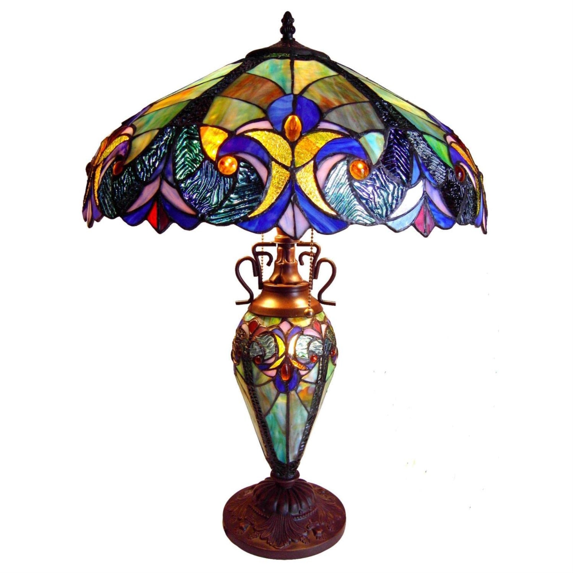 Chloe Liaison Tiffany-Style 3 Light Victorian Double Lit Table Lamp 18&quot; Shade